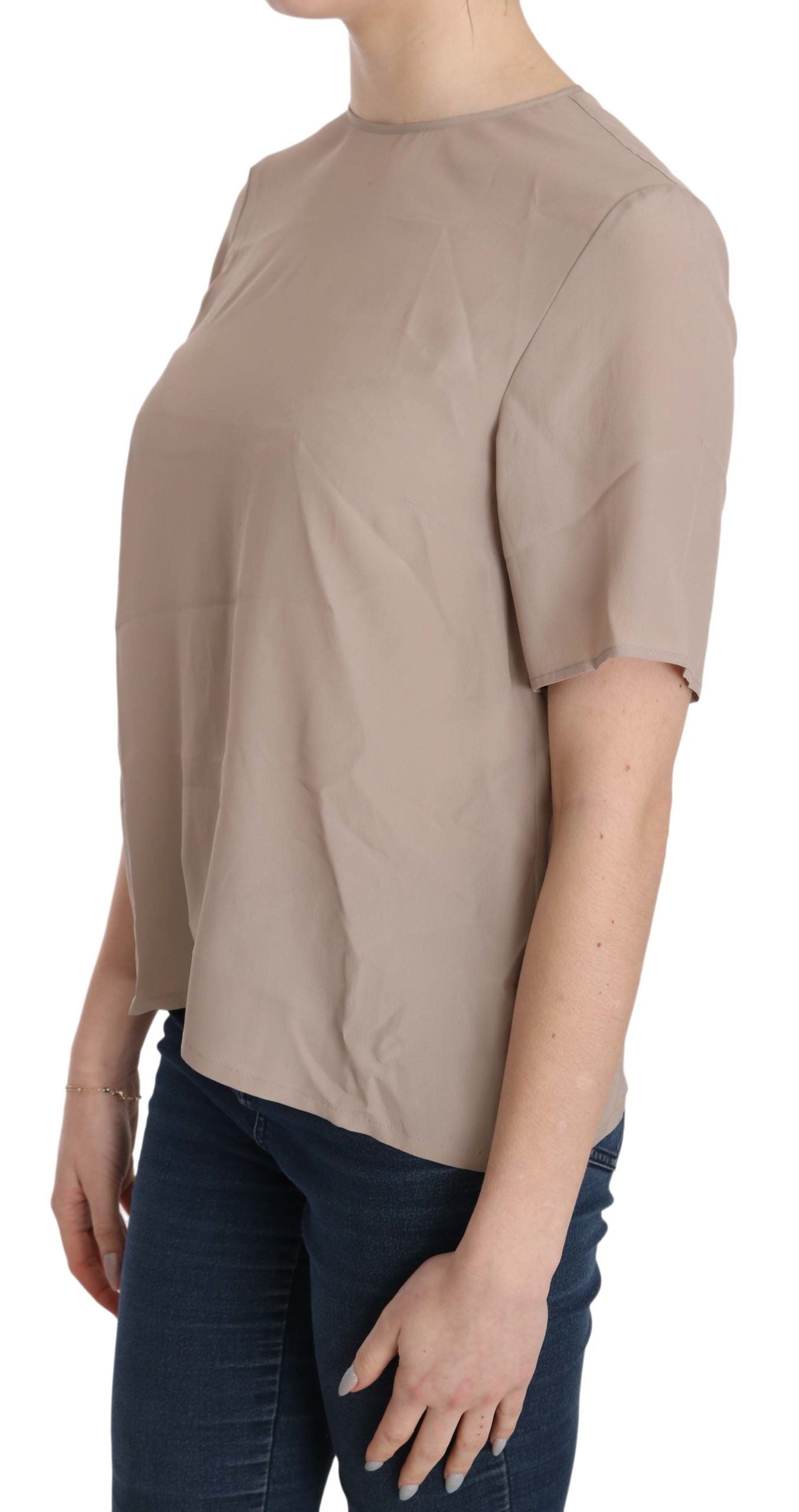 Dolce &amp; Gabbana Elegant Beige Silk Blend Crew Neck Μπλούζα