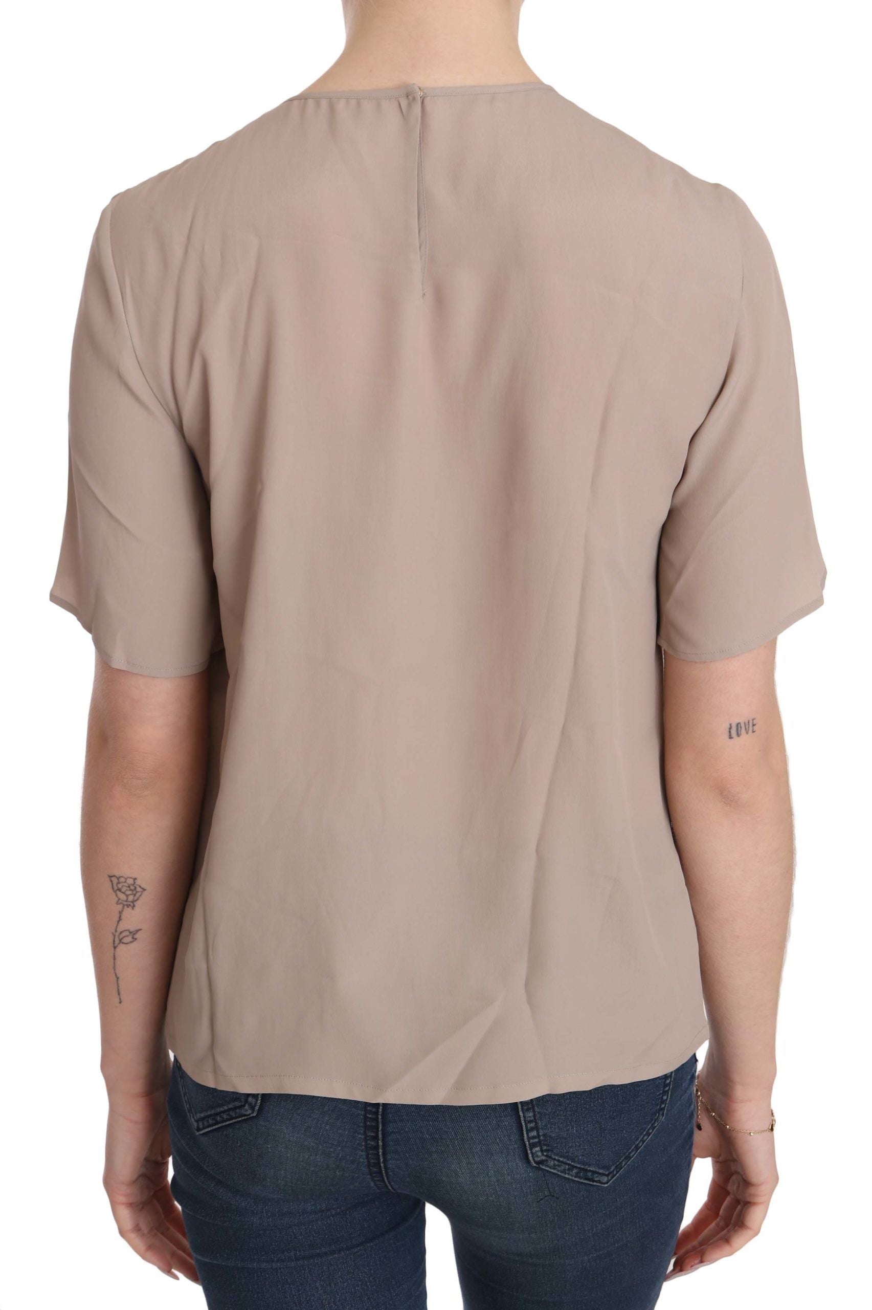 Dolce &amp; Gabbana Elegant Beige Silk Blend Crew Neck Μπλούζα