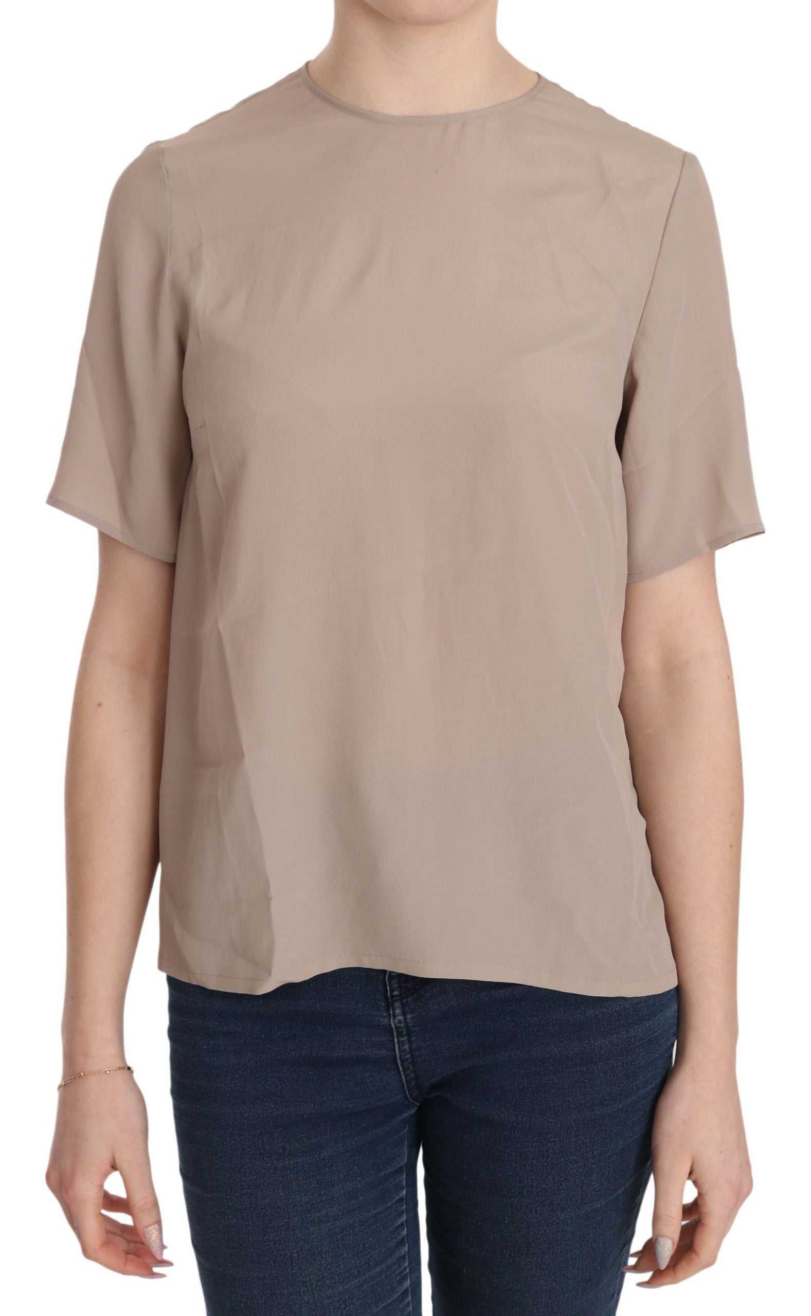 Dolce &amp; Gabbana Elegant Beige Silk Blend Crew Neck Μπλούζα