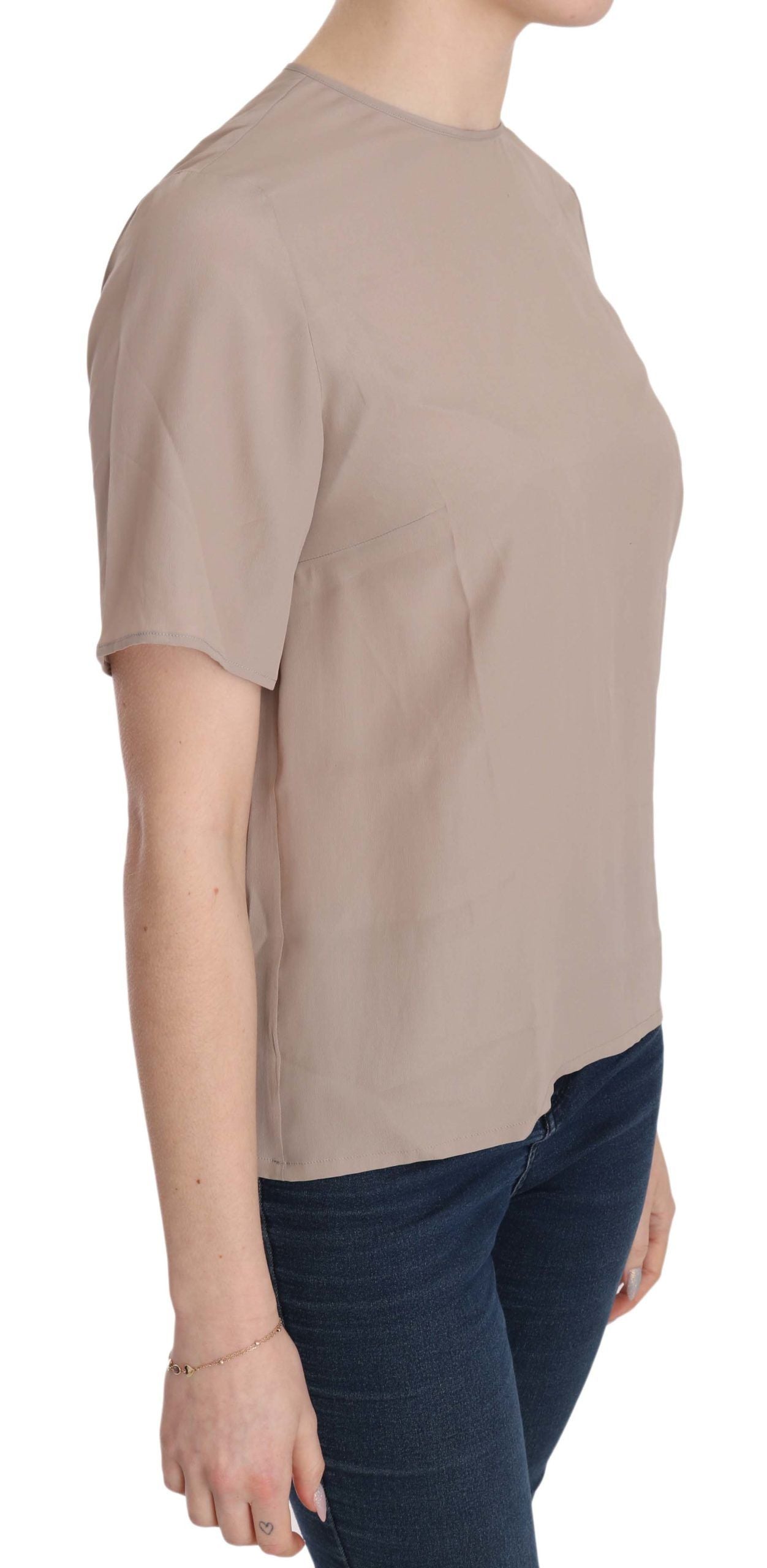 Dolce &amp; Gabbana Elegant Beige Silk Blend Crew Neck Μπλούζα