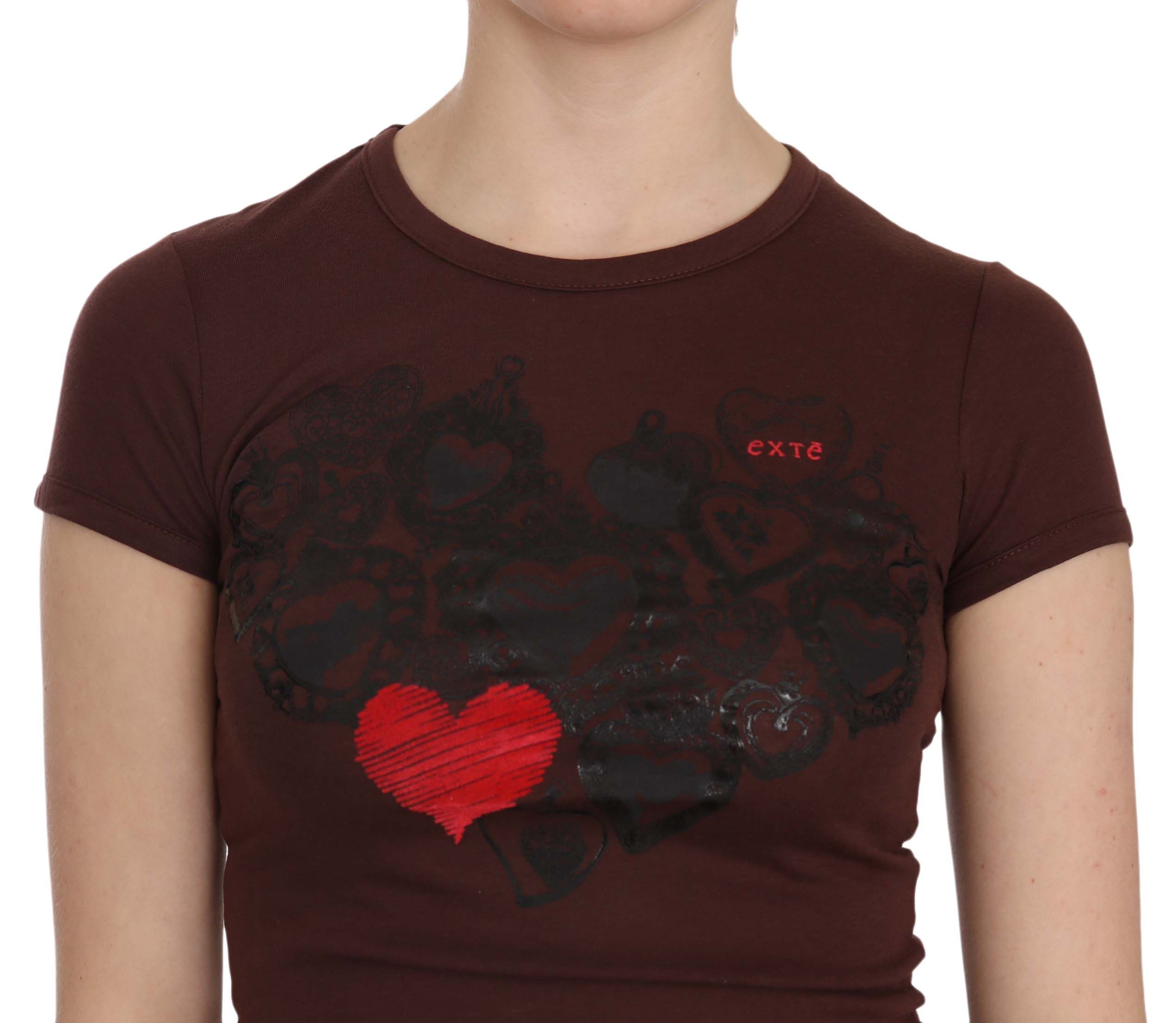 Exte Chic Brown Hearts Print Crew Neck Μπλούζα