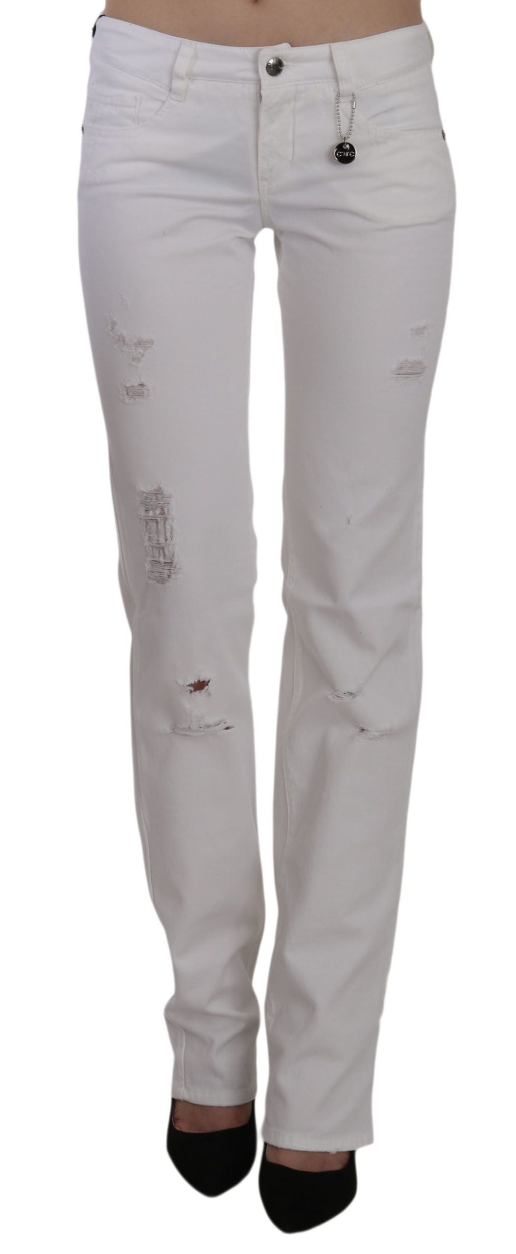 Στολή National Chic White Slim Fit Cotton Jeans