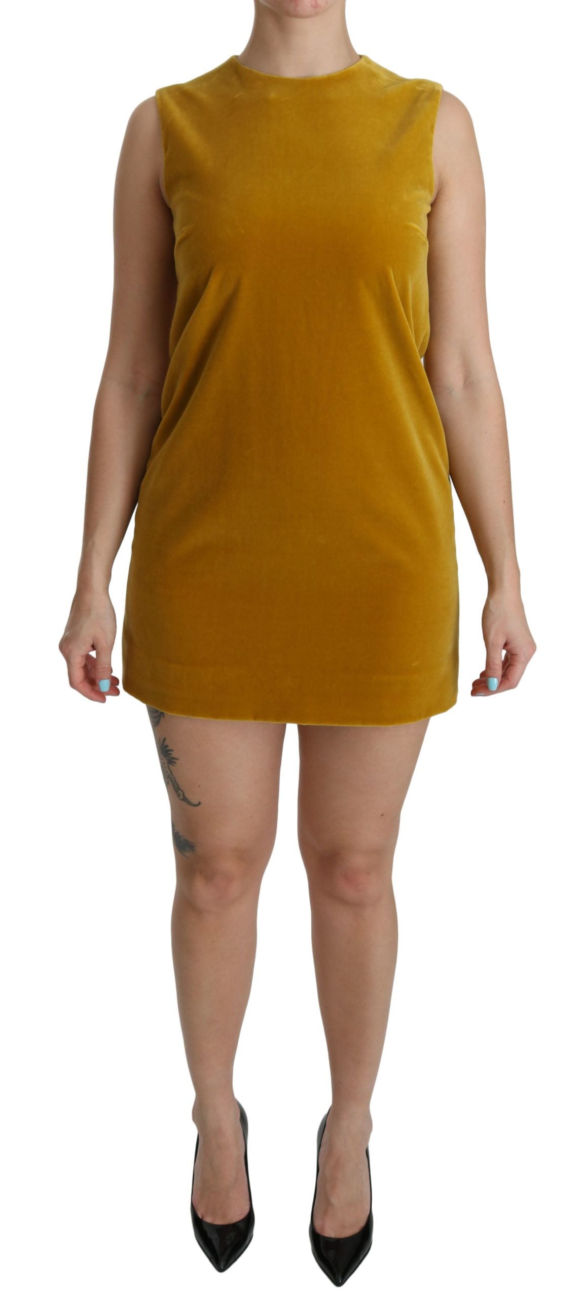 Μίνι φόρεμα Dolce &amp; Gabbana Mustard Velvet Shift