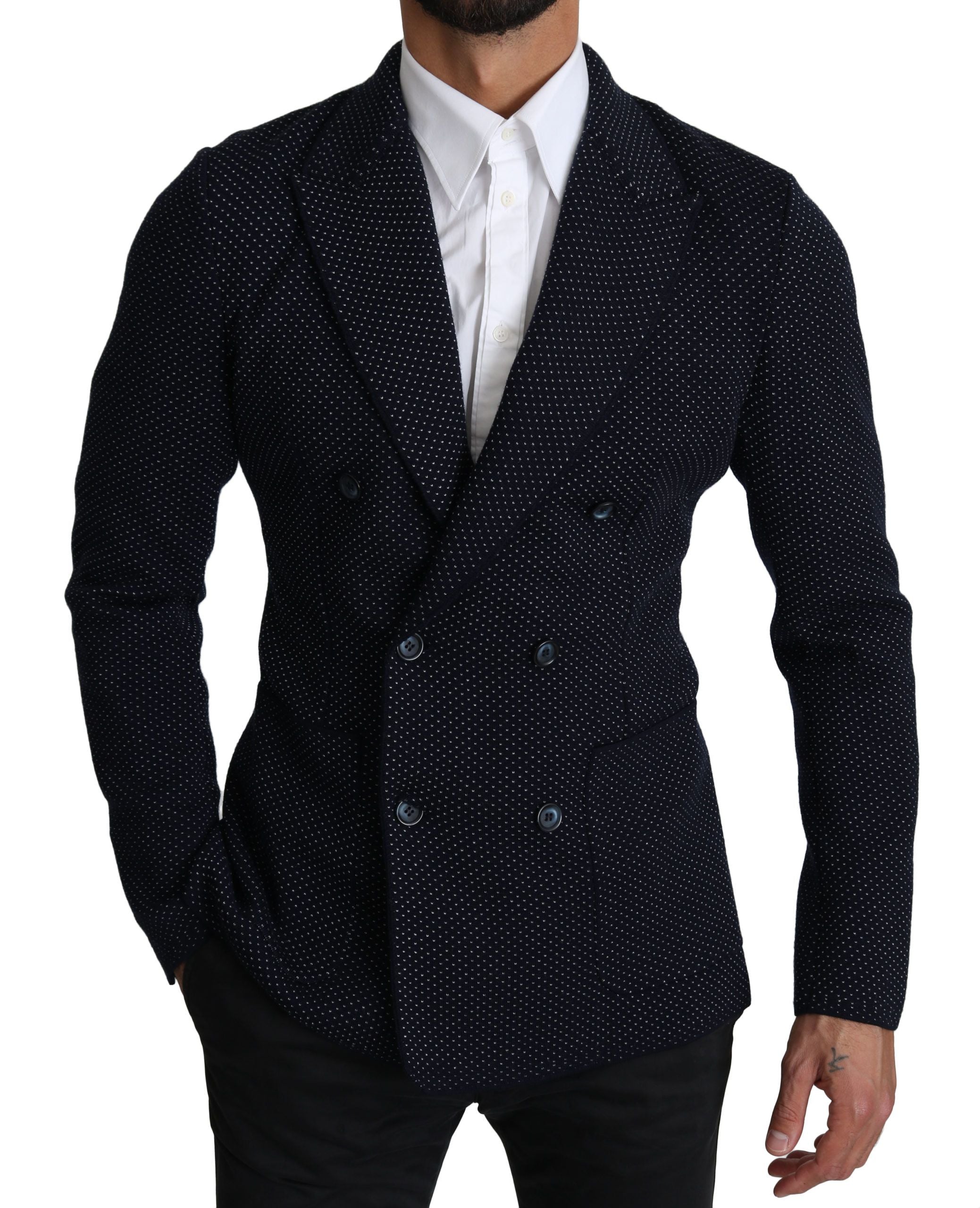 Dolce &amp; Gabbana Κομψό σκούρο μπλε με κουκκίδες Slim-Fit Blazer