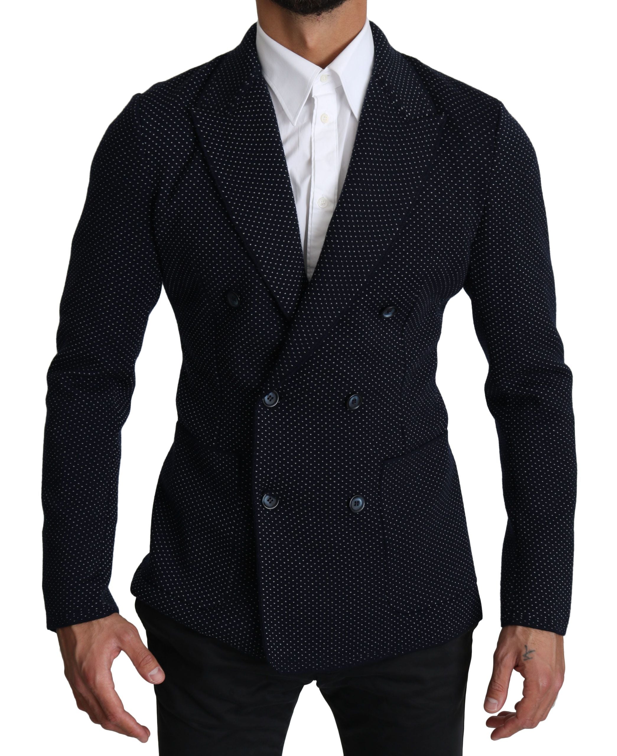 Dolce &amp; Gabbana Κομψό σκούρο μπλε με κουκκίδες Slim-Fit Blazer