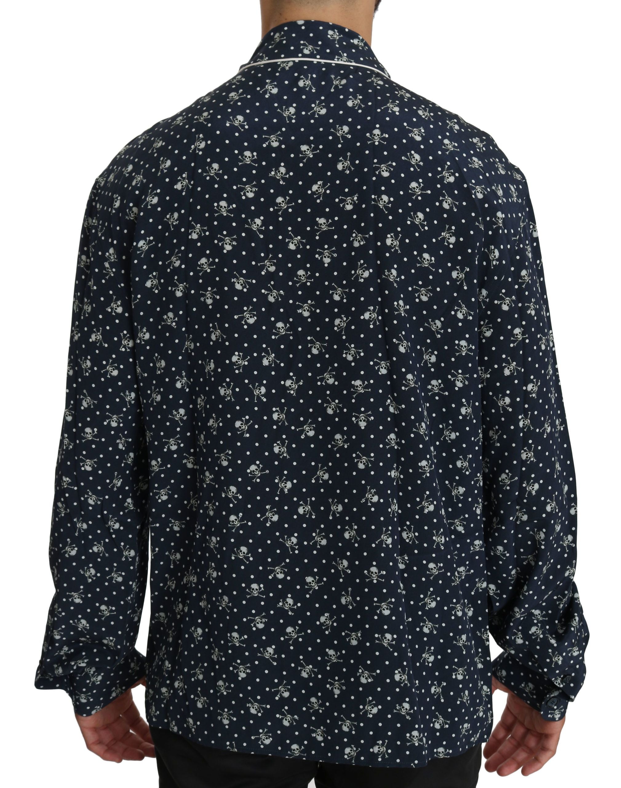 Dolce & Gabbana Silken Elegance: Blue Skull Print Lounge Shirt