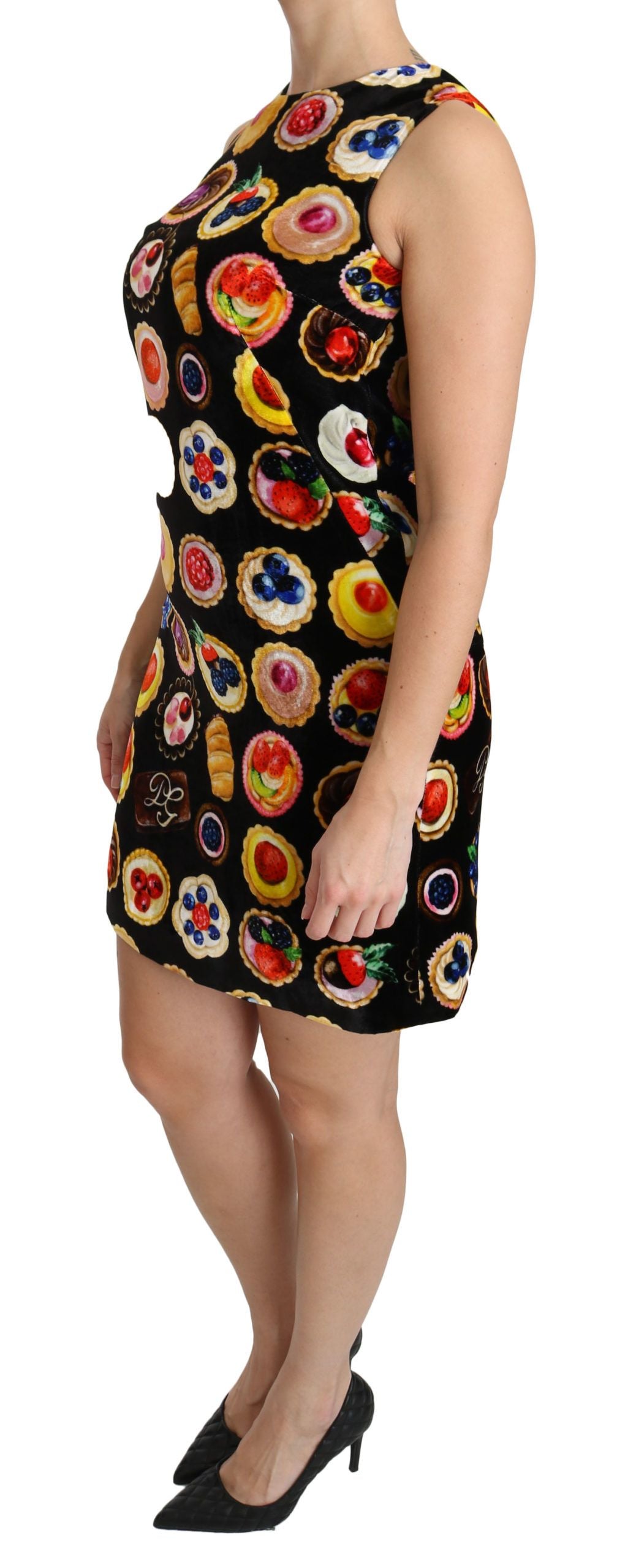 Dolce &amp; Gabbana Chic Black Desserts Print Shift Mini Dress