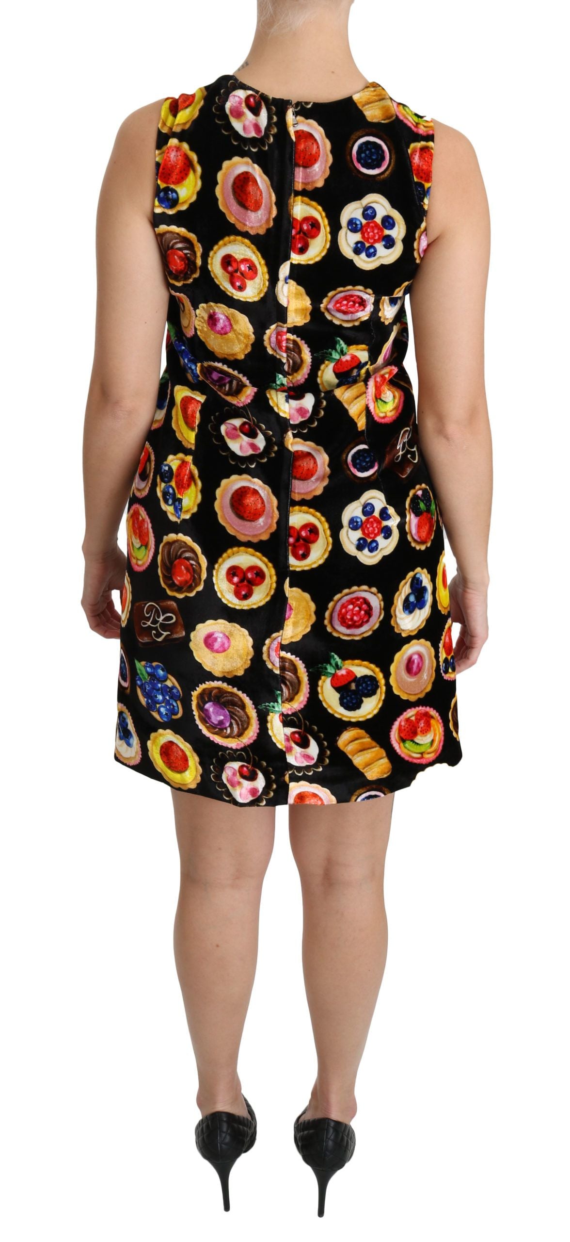 Dolce & Gabbana Chic Black Desserts Print Shift Mini Dress