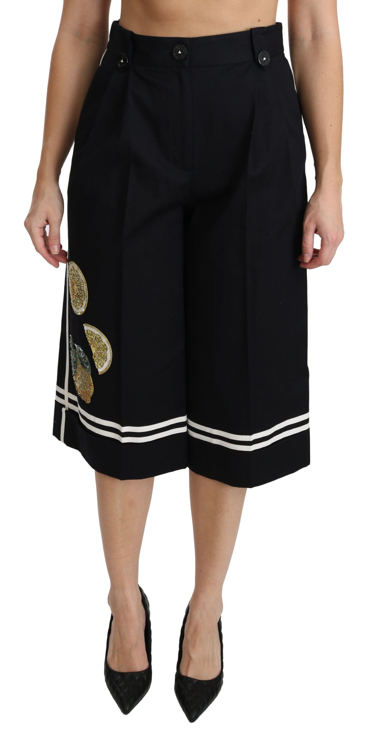 Παντελόνι Dolce &amp; Gabbana High Waist Palazzo Cropped σε μαύρο λεμόνι