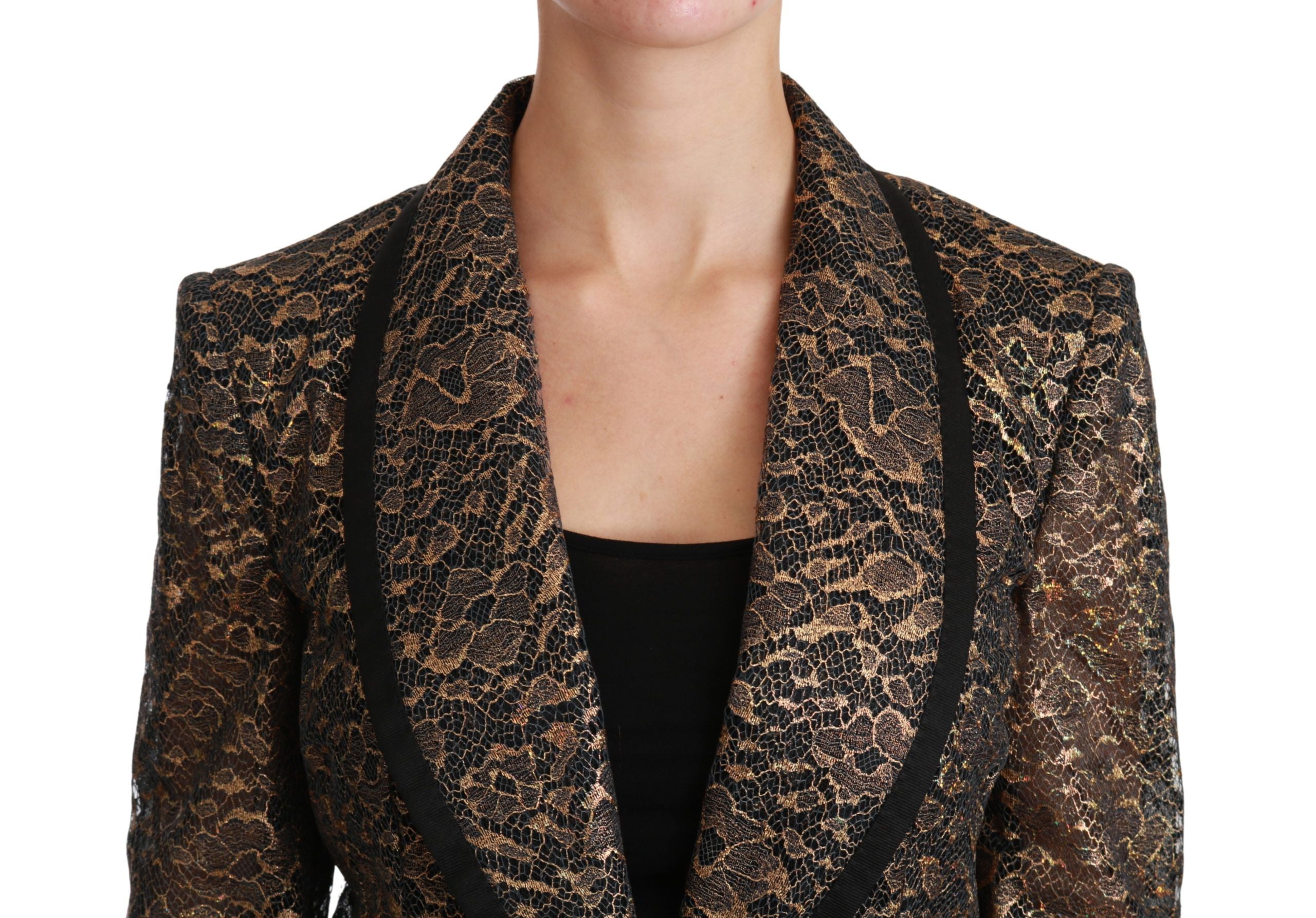 Dolce & Gabbana Elegant Gold Floral Lace Blazer Jacket