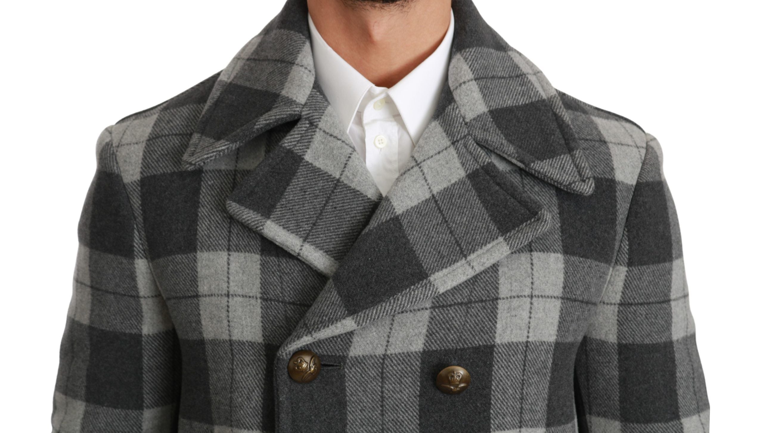 Dolce & Gabbana Elegant Grey Check Παλτό με διπλό στήθος