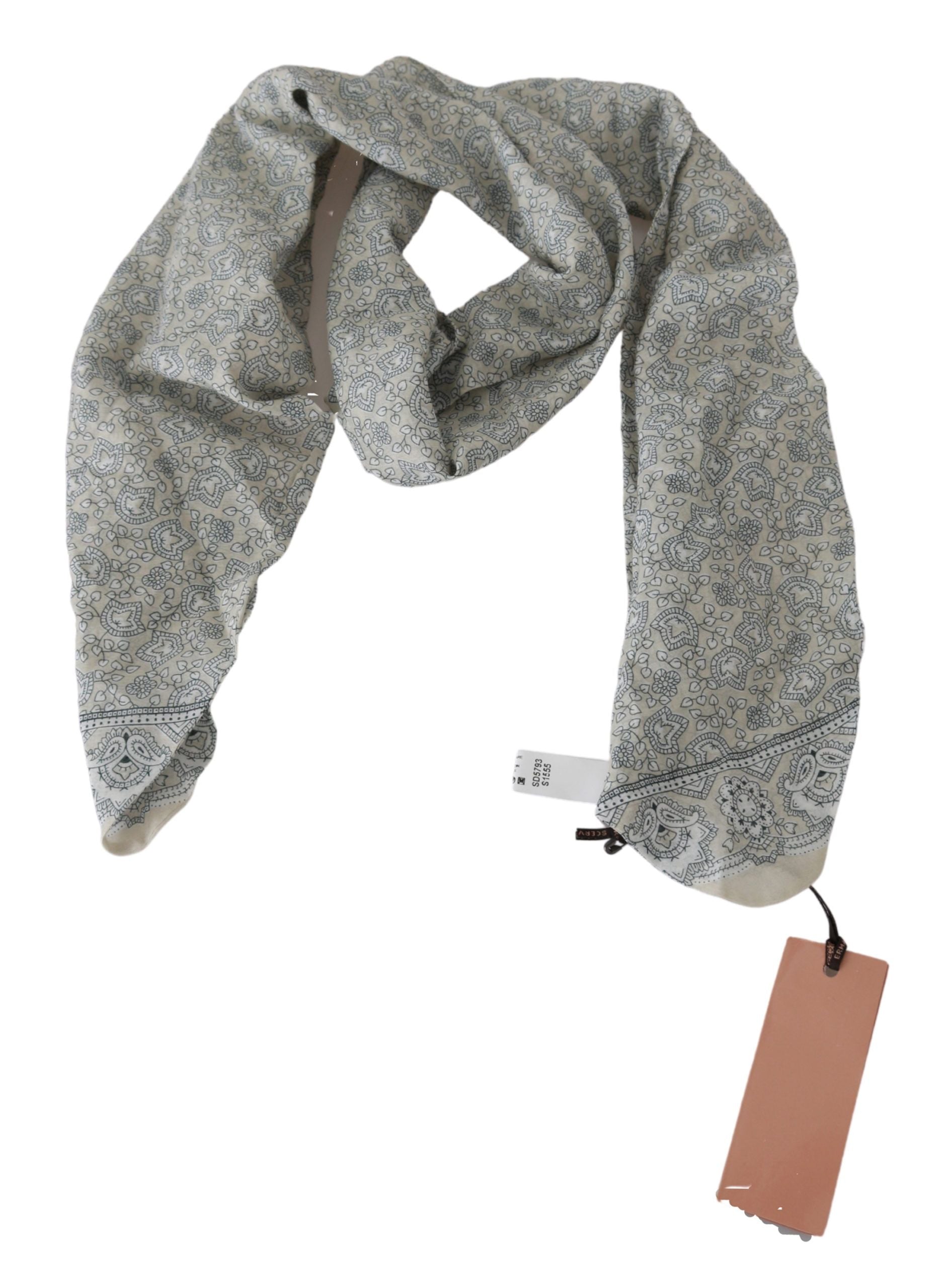 Ermanno Scervino Chic Cotton Scarf in Beige & Blue Fantasy Print