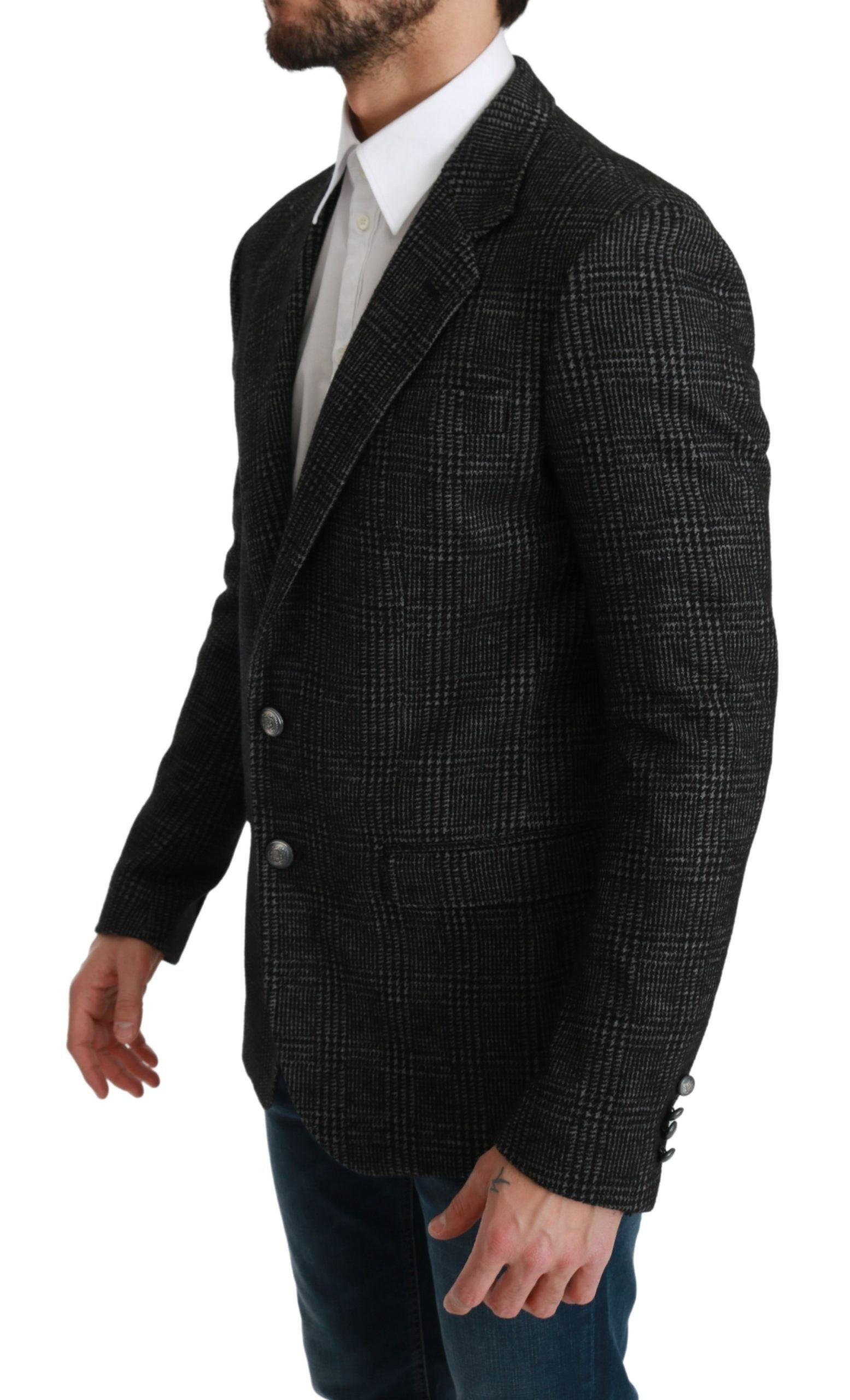 Dolce &amp; Gabbana Elegant Grey Plaid Slim Fit Blazer