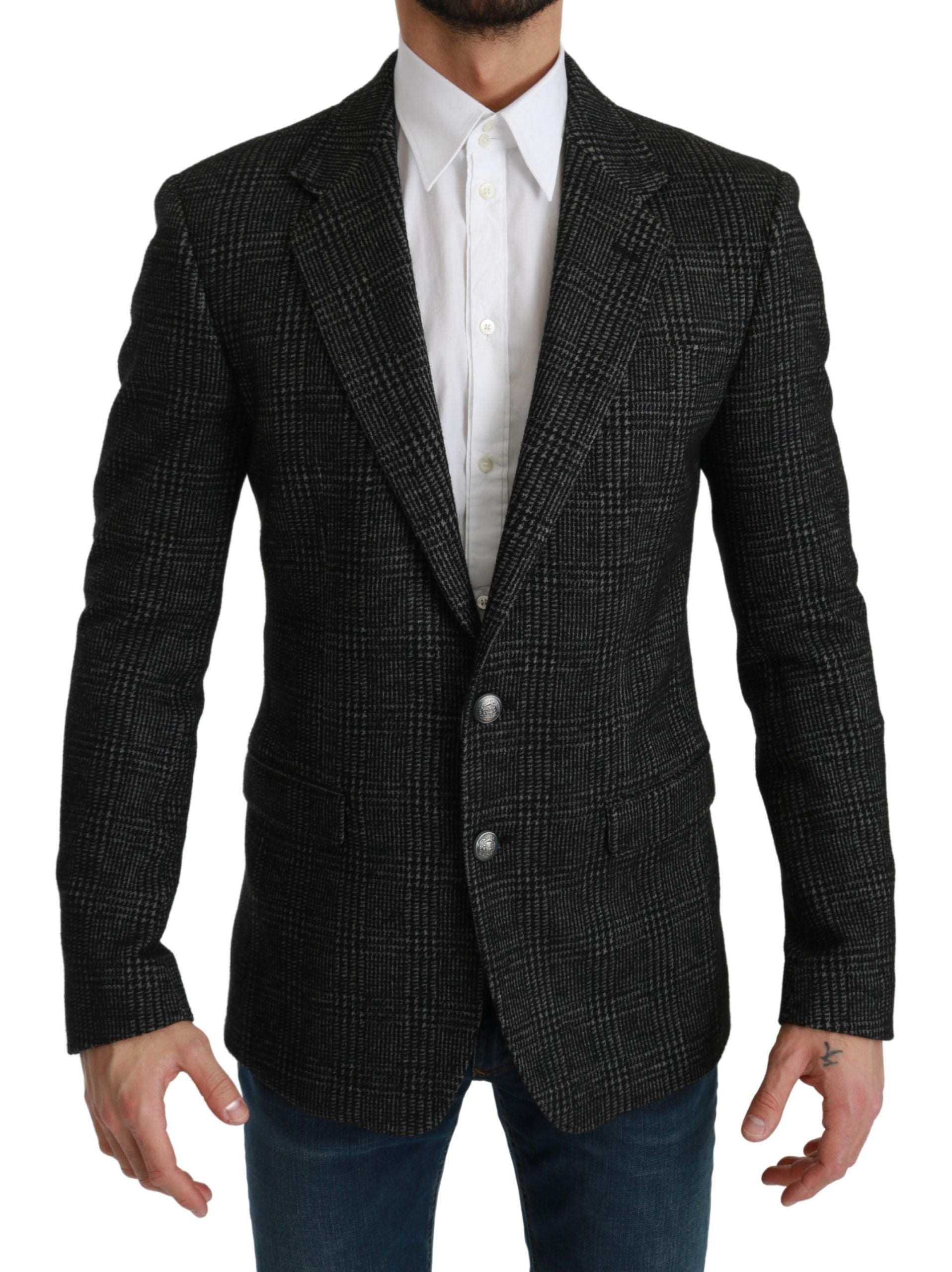 Dolce &amp; Gabbana Elegant Grey Plaid Slim Fit Blazer