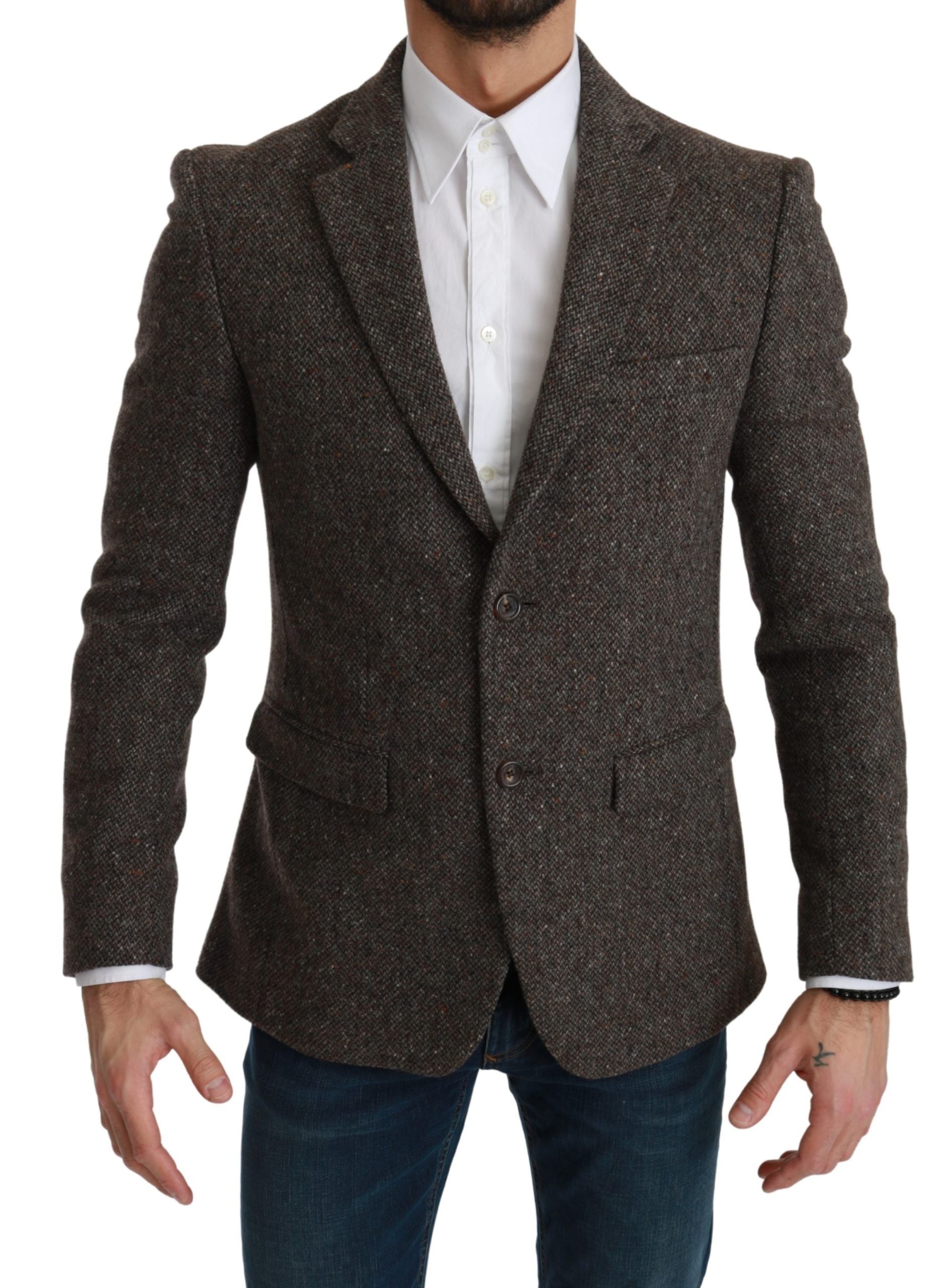 Dolce &amp; Gabbana Elegant Brown Slim Fit Wool Blazer Blend Blazer