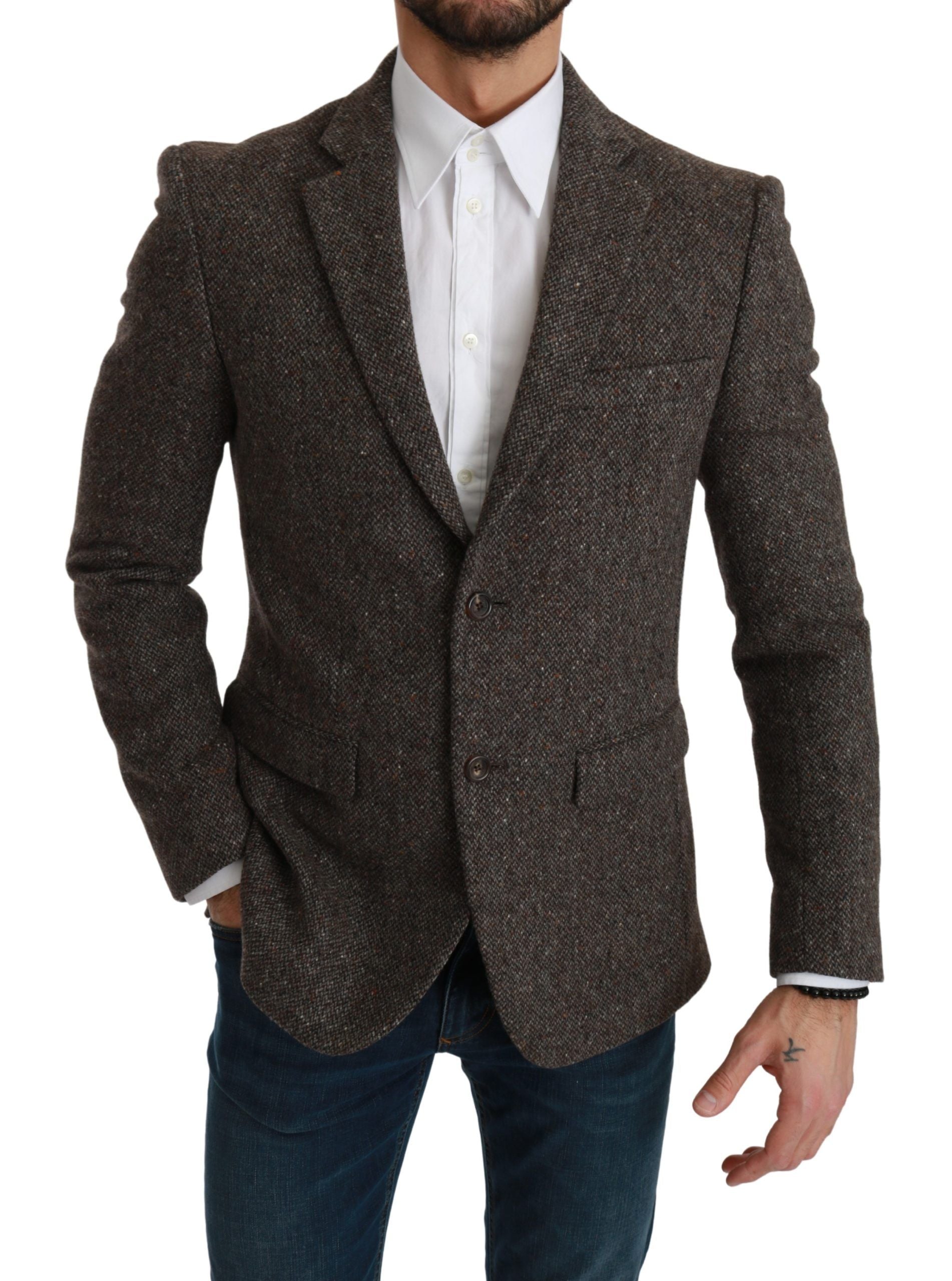 Dolce &amp; Gabbana Elegant Brown Slim Fit Wool Blazer Blend Blazer