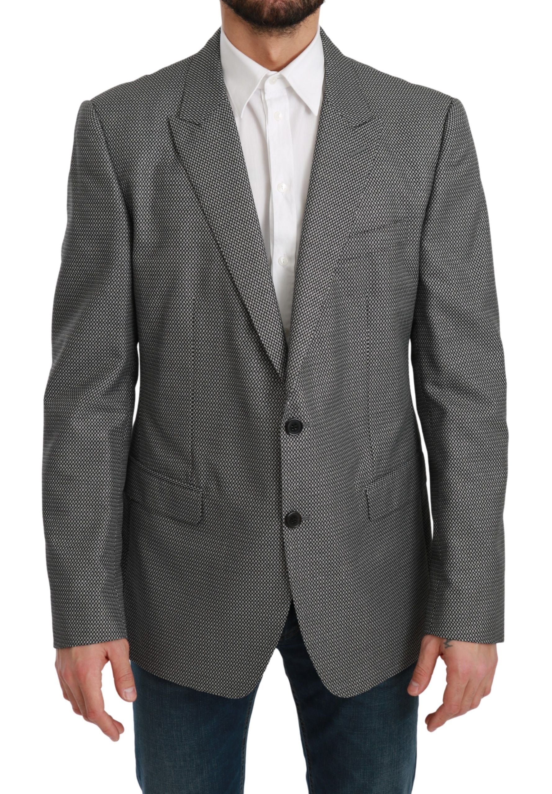 Dolce &amp; Gabbana Elegant Grey Fantasy Pattern Slim Fit Blazer