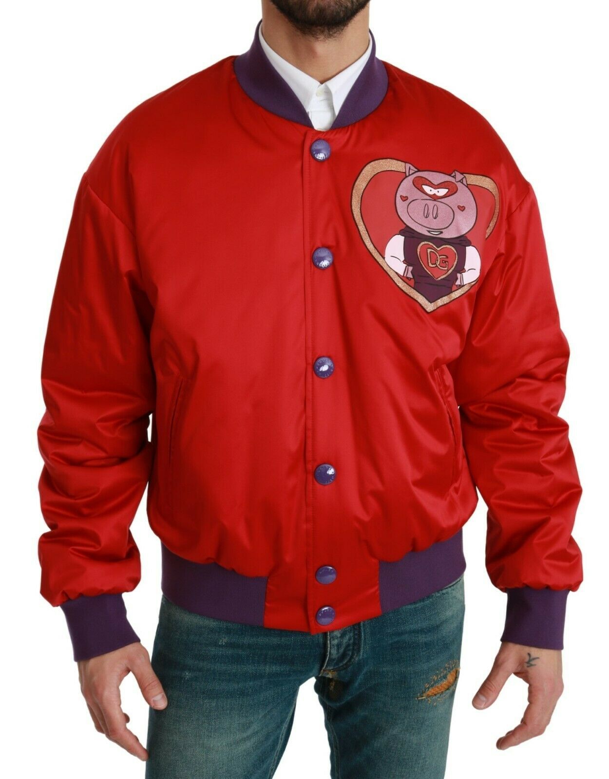 Dolce &amp; Gabbana Vibrant Red Bomber Jacket με πολύχρωμο μοτίβο