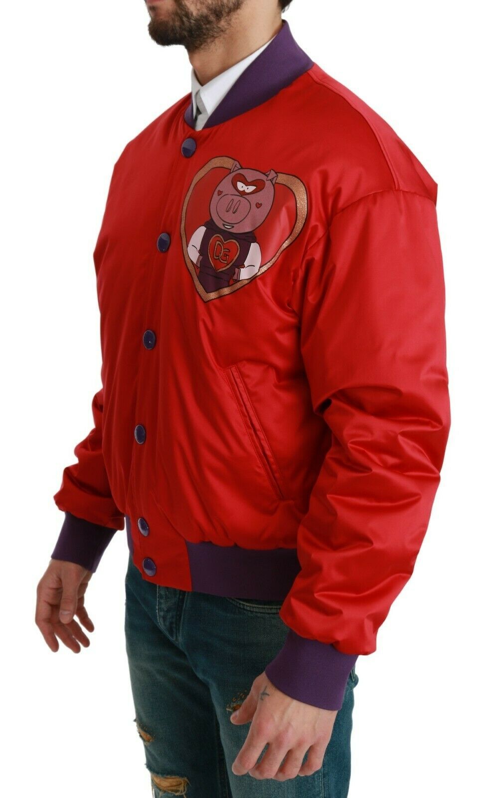 Dolce &amp; Gabbana Vibrant Red Bomber Jacket με πολύχρωμο μοτίβο