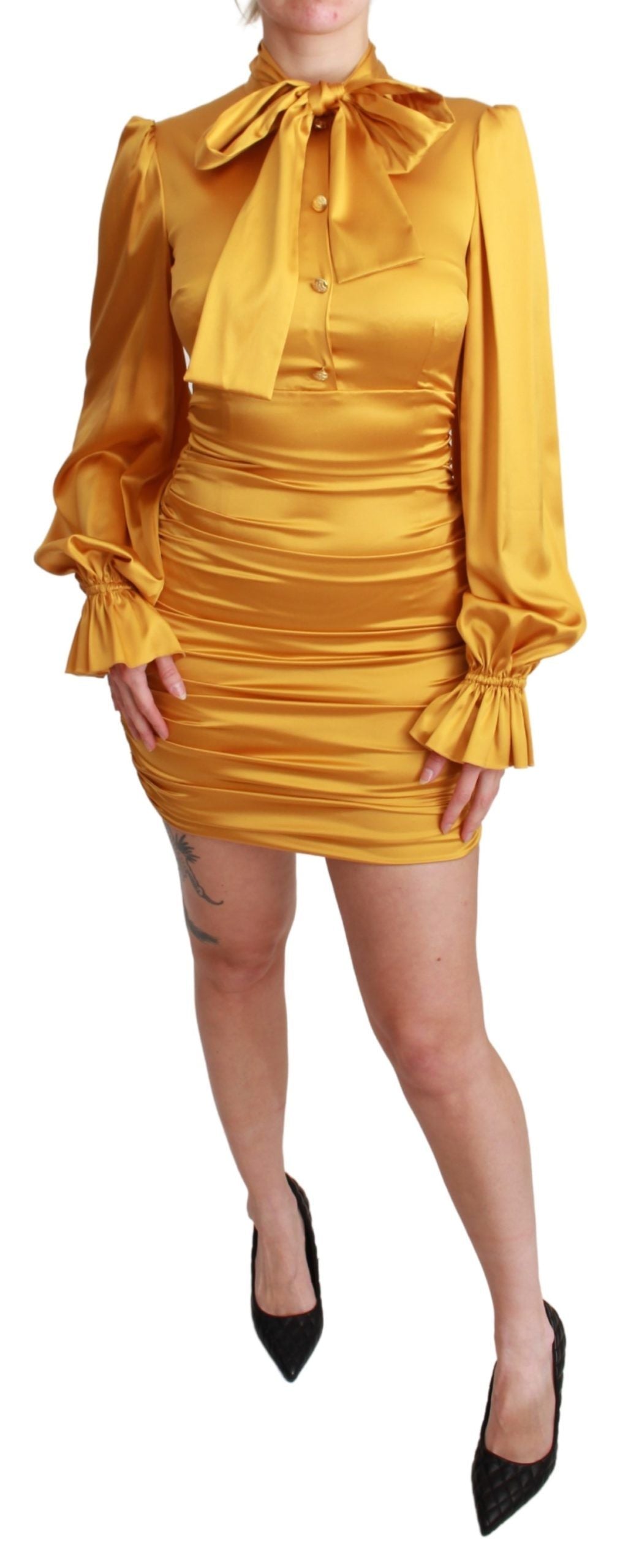 Μίνι φόρεμα Dolce &amp; Gabbana Radiant Yellow Silk Bodycon