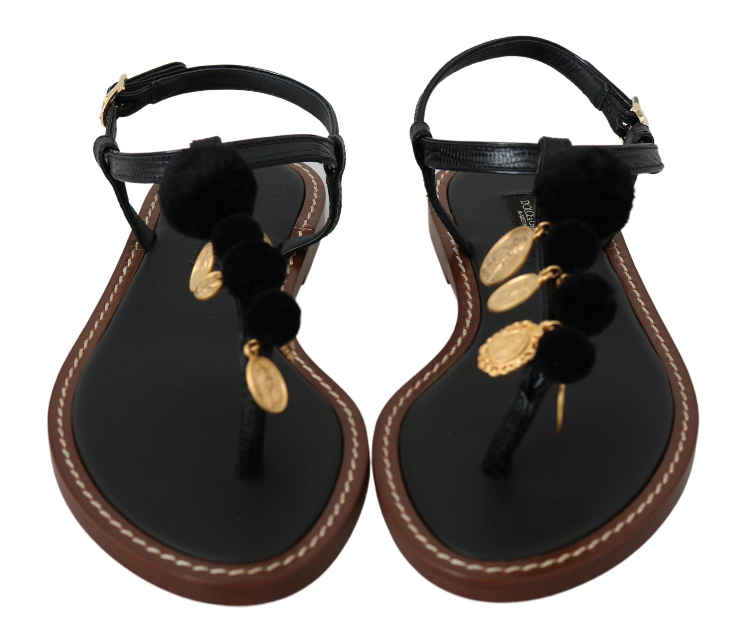 Dolce &amp; Gabbana Pom Pom Flip Flop Flats με λουράκια αστραγάλου