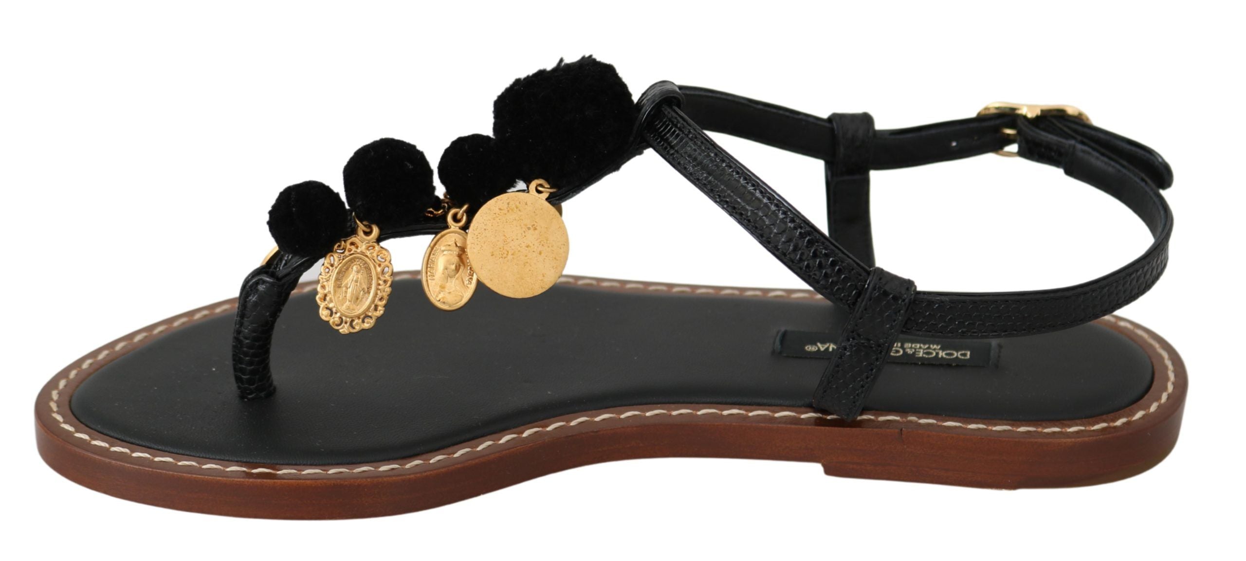 Dolce &amp; Gabbana Pom Pom Flip Flop Flats με λουράκια αστραγάλου