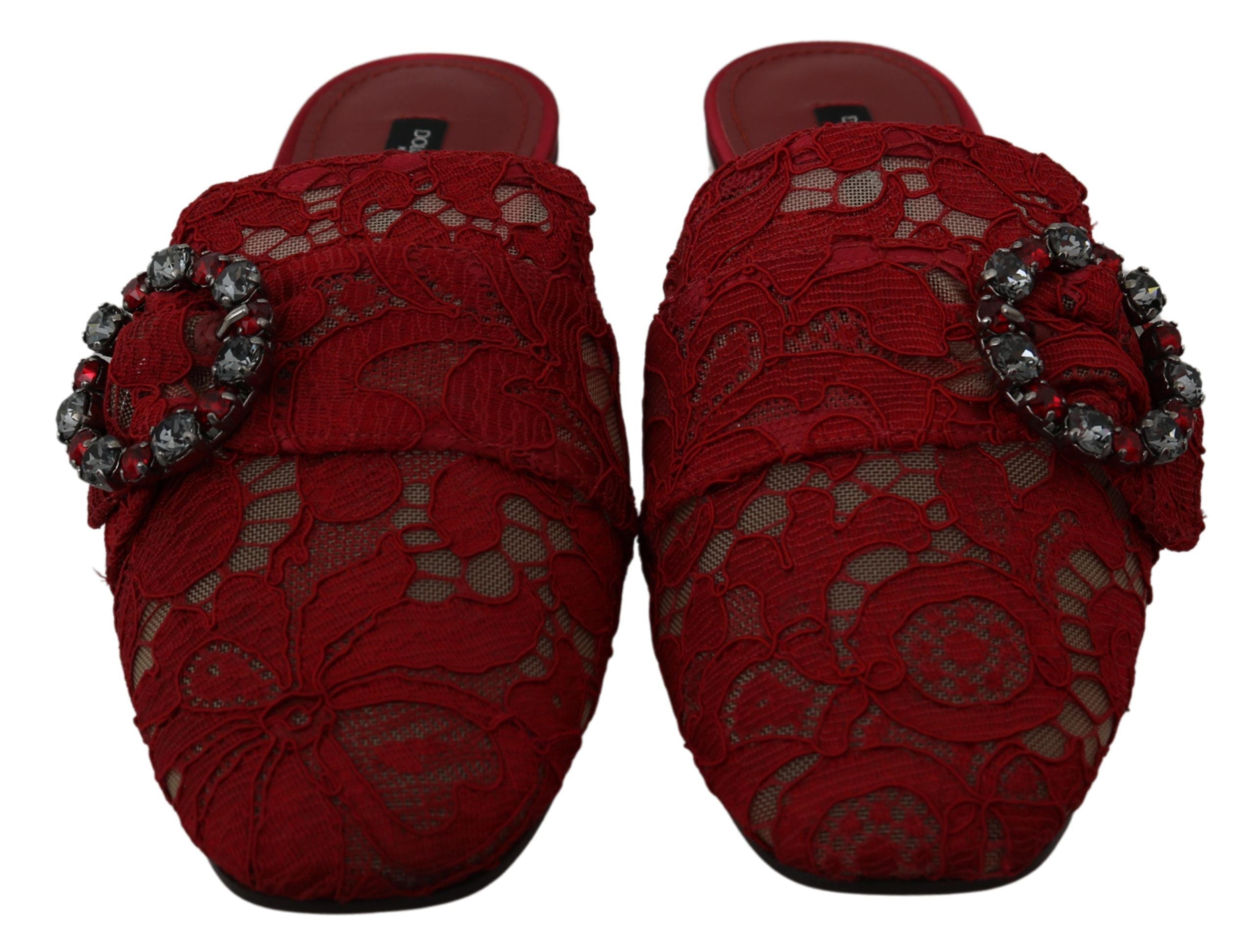 Dolce &amp; Gabbana Radiant Red Slide Flats με κρυστάλλινα διακοσμητικά