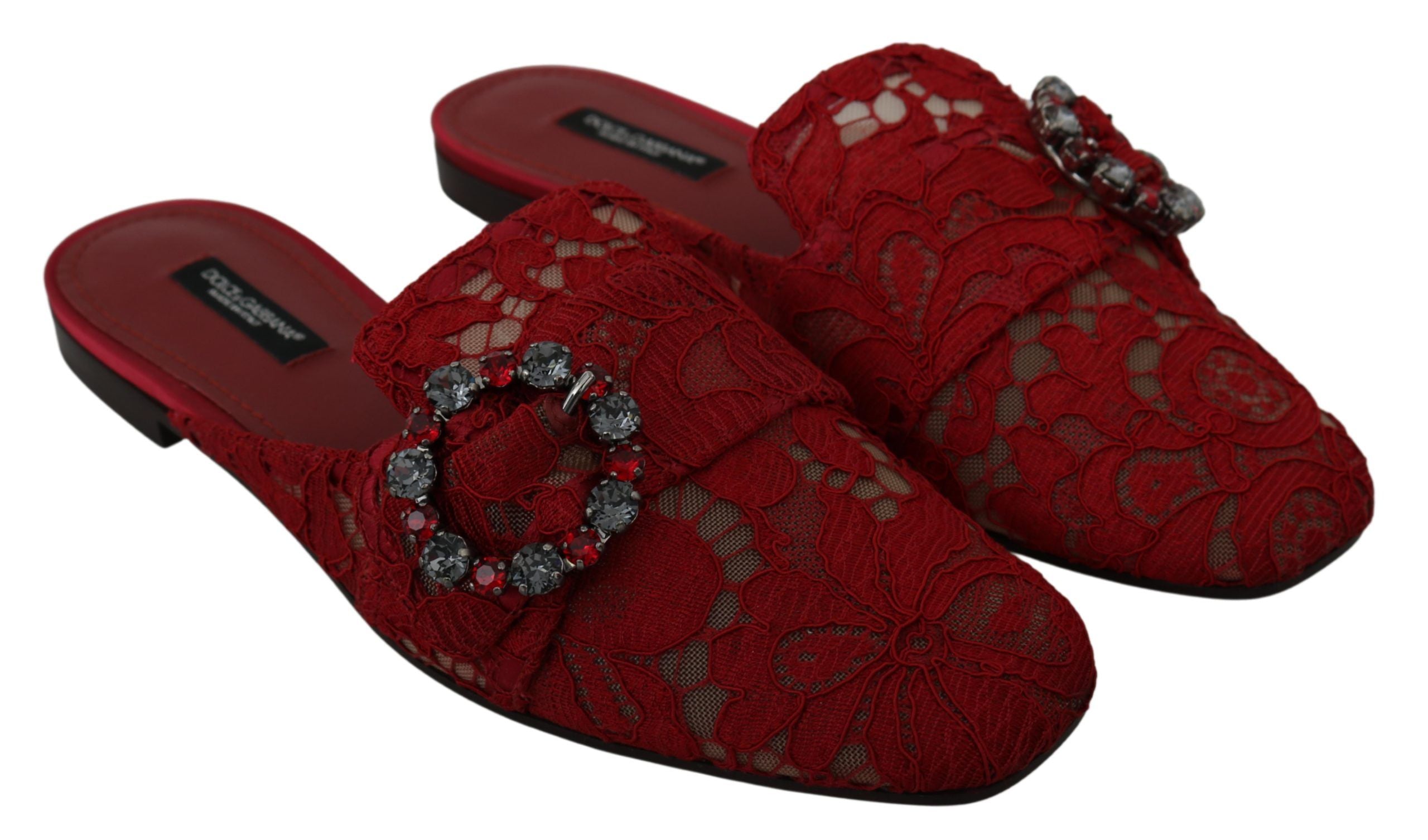 Dolce &amp; Gabbana Radiant Red Slide Flats με κρυστάλλινα διακοσμητικά