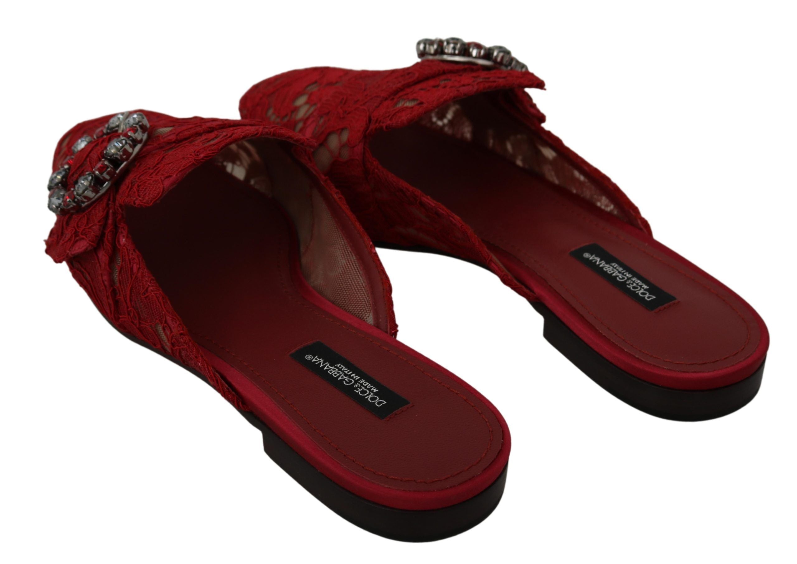 Dolce &amp; Gabbana Radiant Red Slide Flats με κρυστάλλινα διακοσμητικά