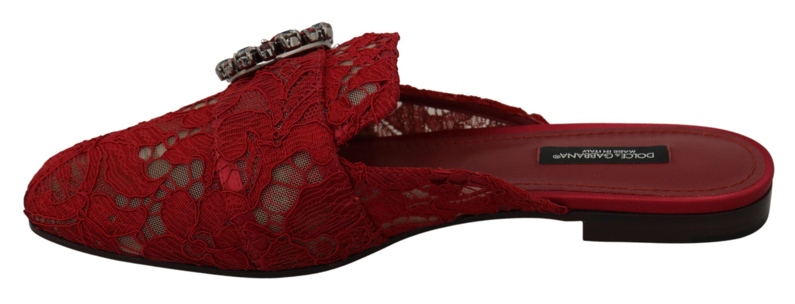 Dolce &amp; Gabbana Radiant Red Slide Flats με κρυστάλλινα διακοσμητικά