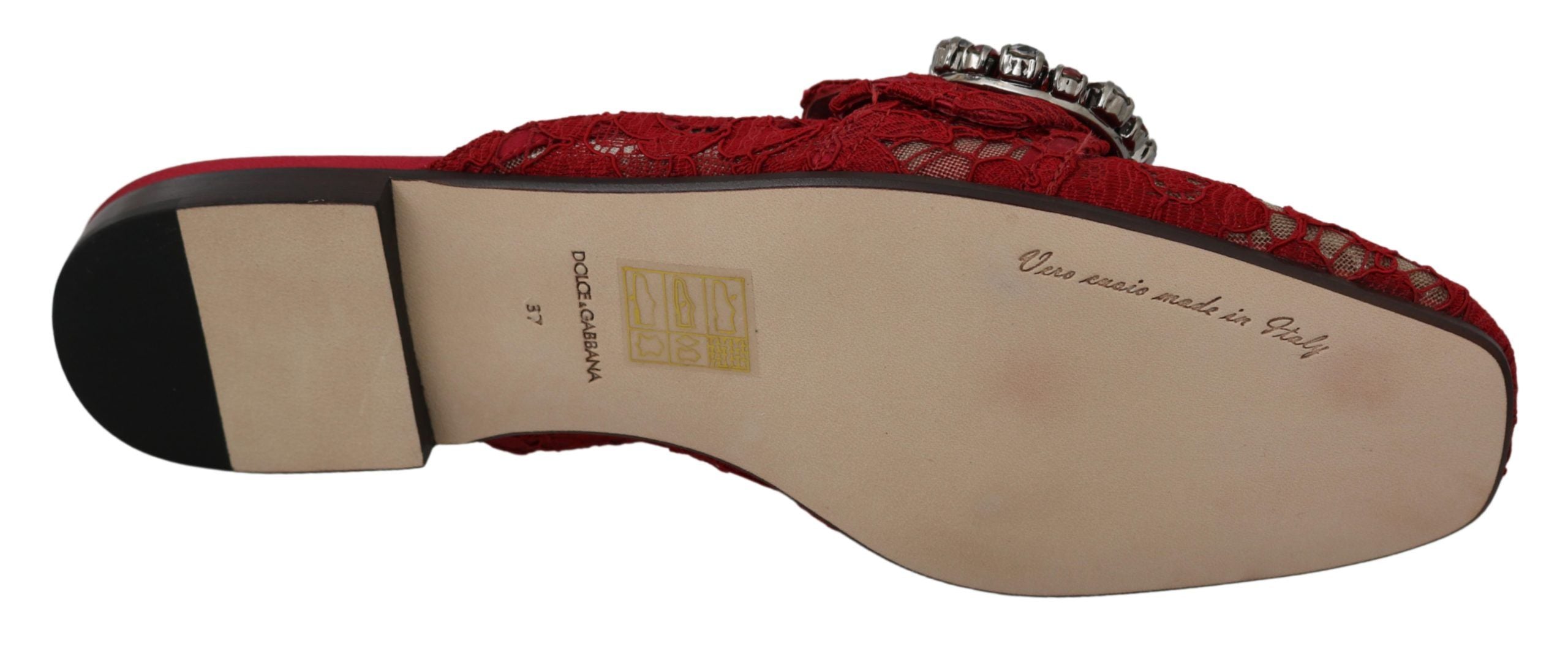 Dolce &amp; Gabbana Radiant Red Slide Flats με κρυστάλλινα διακοσμητικά