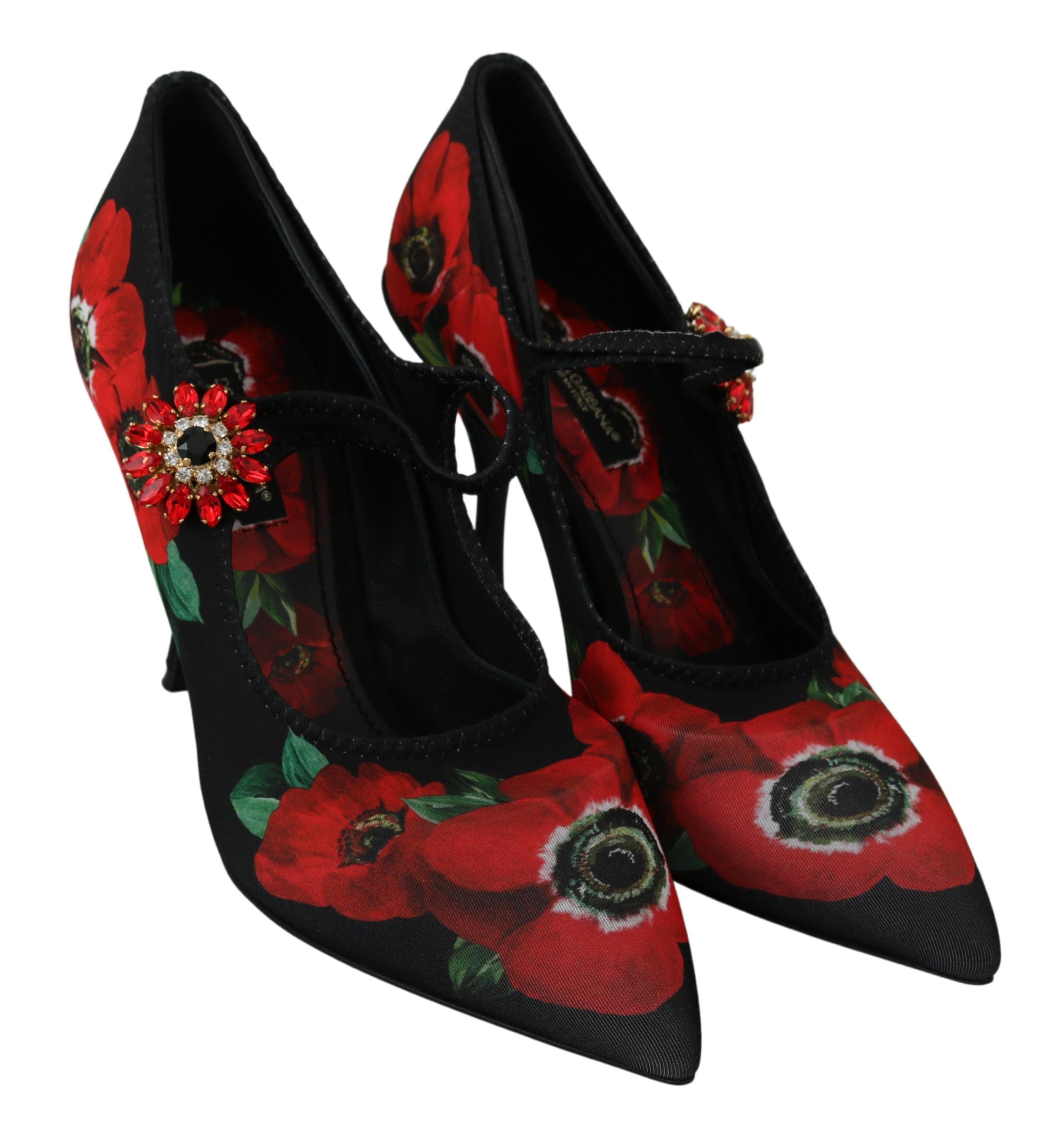 Αντλίες Dolce &amp; Gabbana Floral Mary Janes με κρυστάλλινη λεπτομέρεια