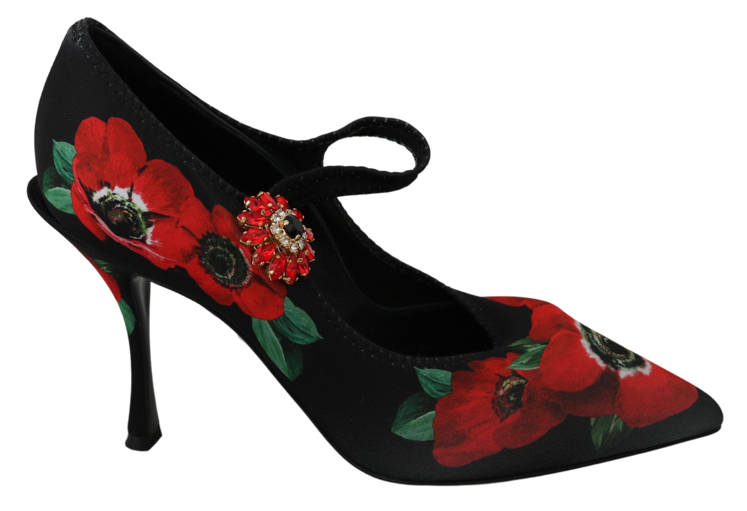 Αντλίες Dolce &amp; Gabbana Floral Mary Janes με κρυστάλλινη λεπτομέρεια