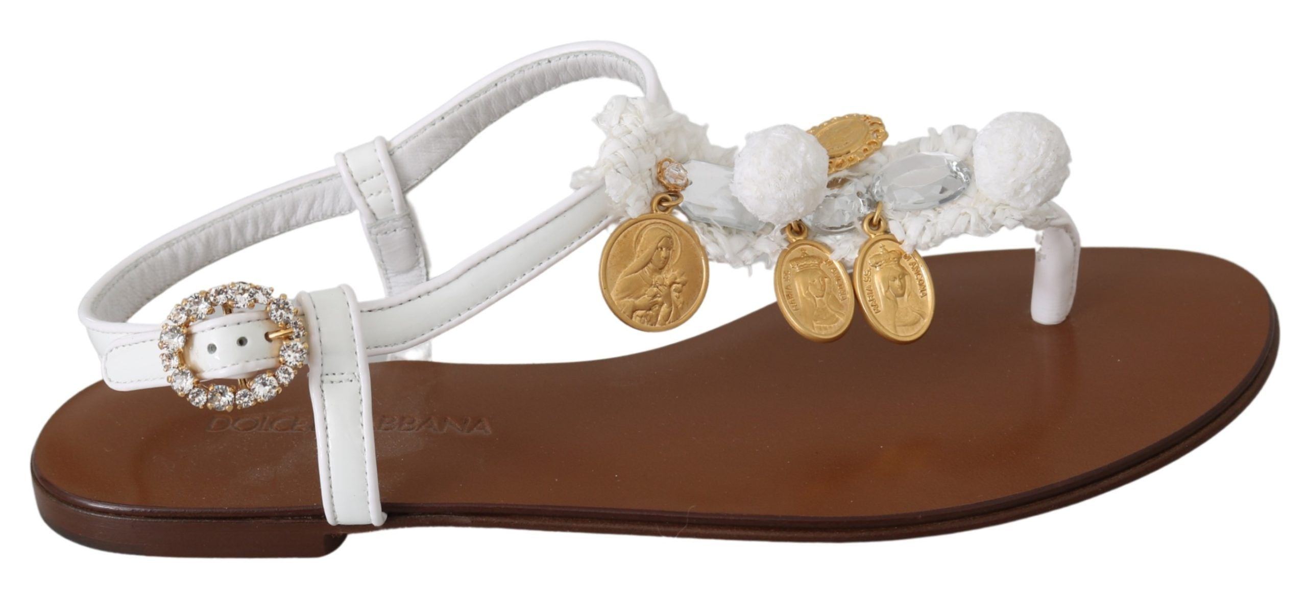 Dolce &amp; Gabbana Pom Pom Flip Flop Flats με λουράκια αστραγάλου