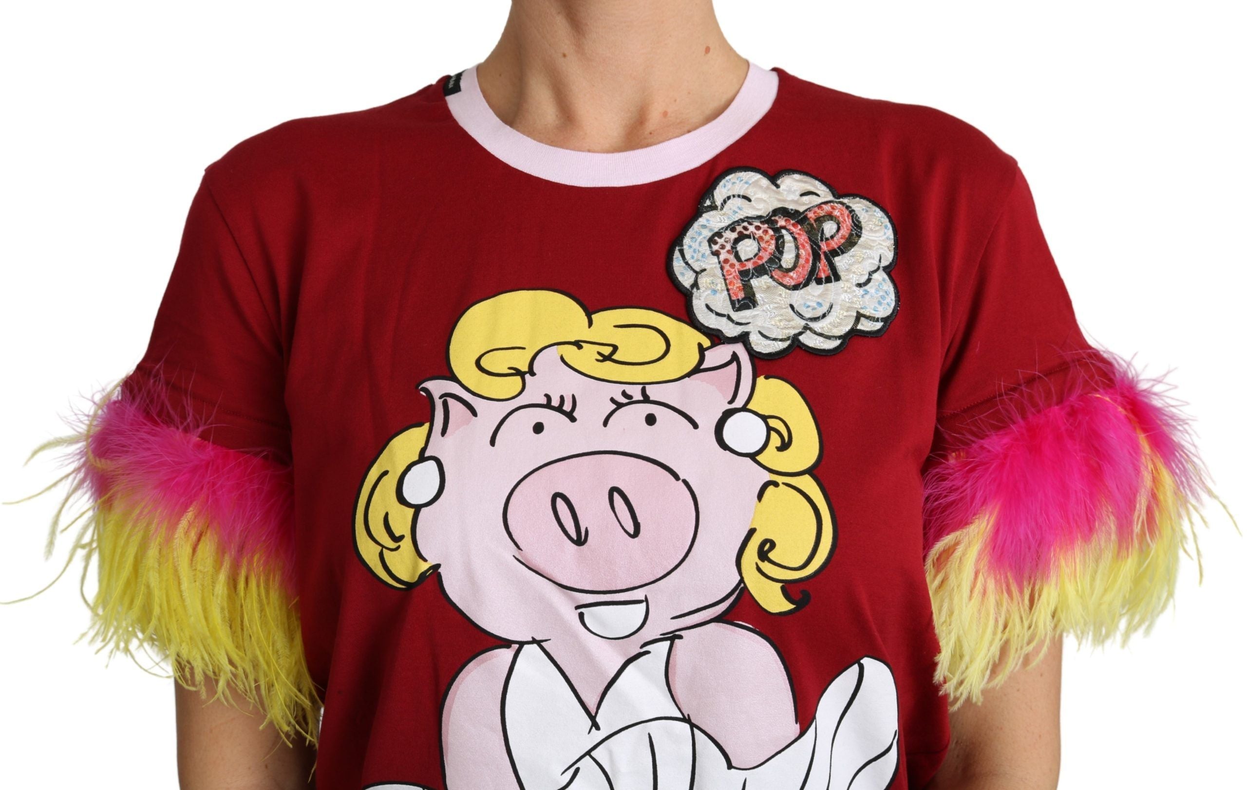 Μπλουζάκι με λαιμόκοψη Dolce &amp; Gabbana Chic Red Pig Print Crew