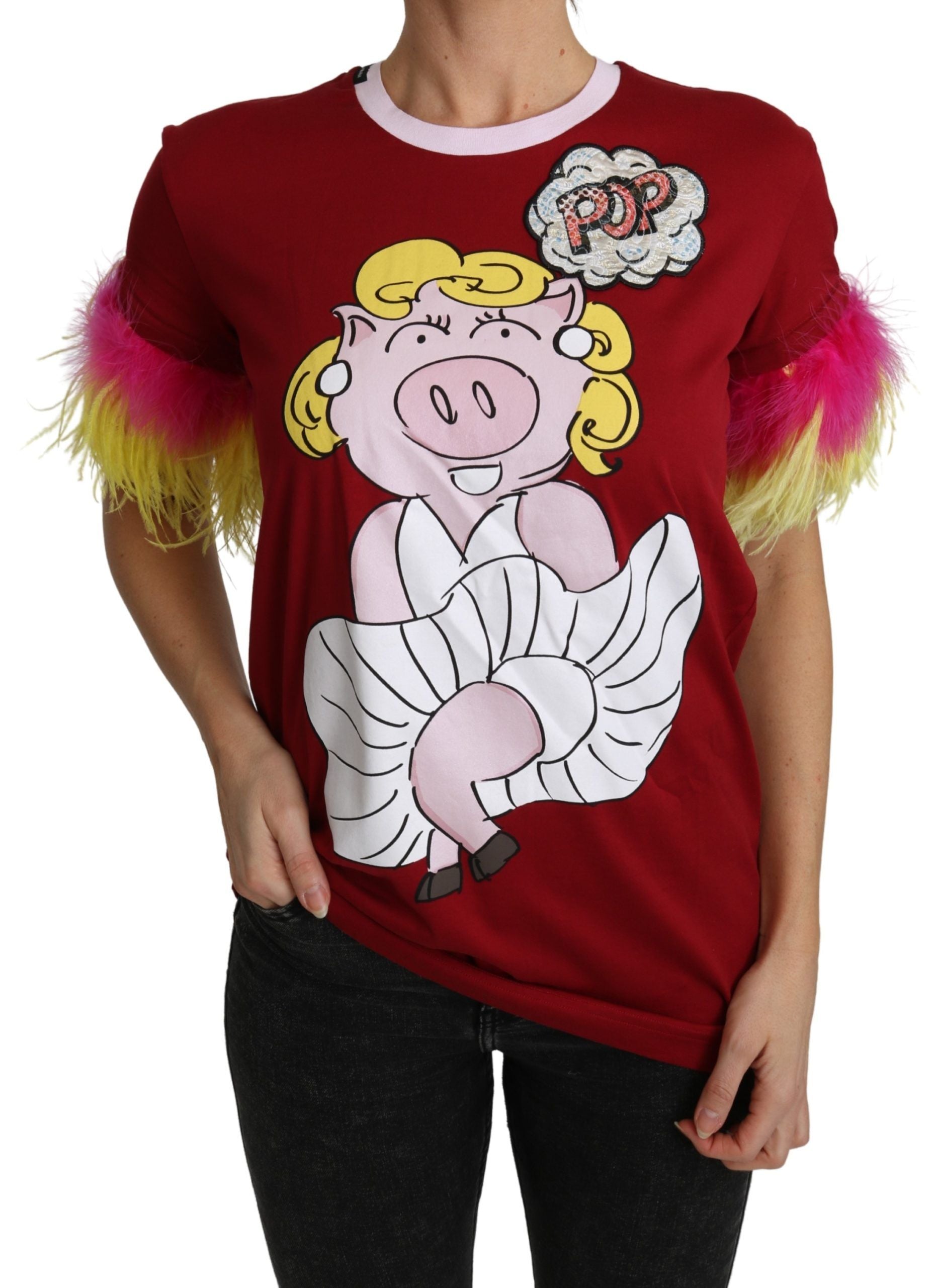 Μπλουζάκι με λαιμόκοψη Dolce &amp; Gabbana Chic Red Pig Print Crew