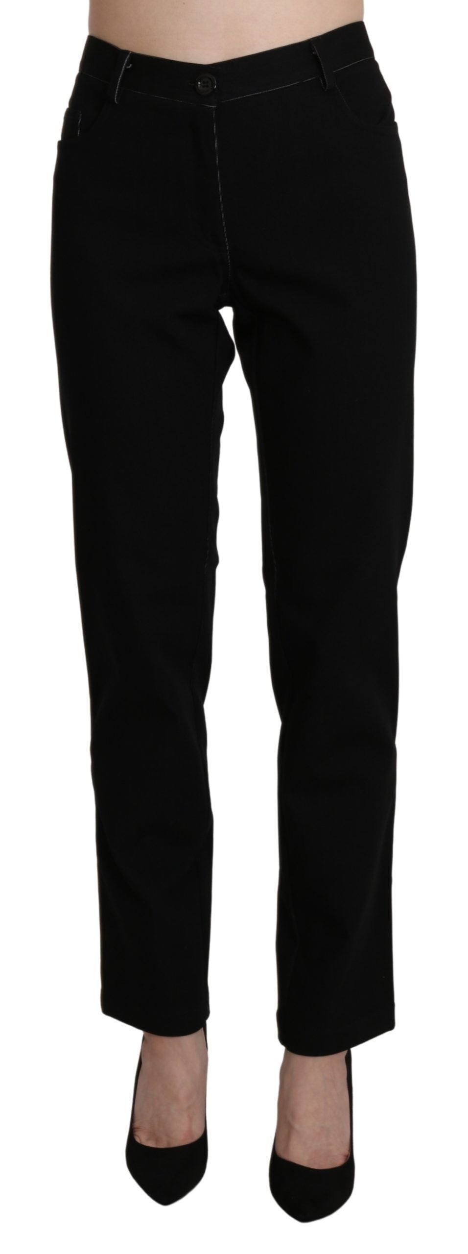 BENCIVENGA Elegant High Waist Straight Black Trousers