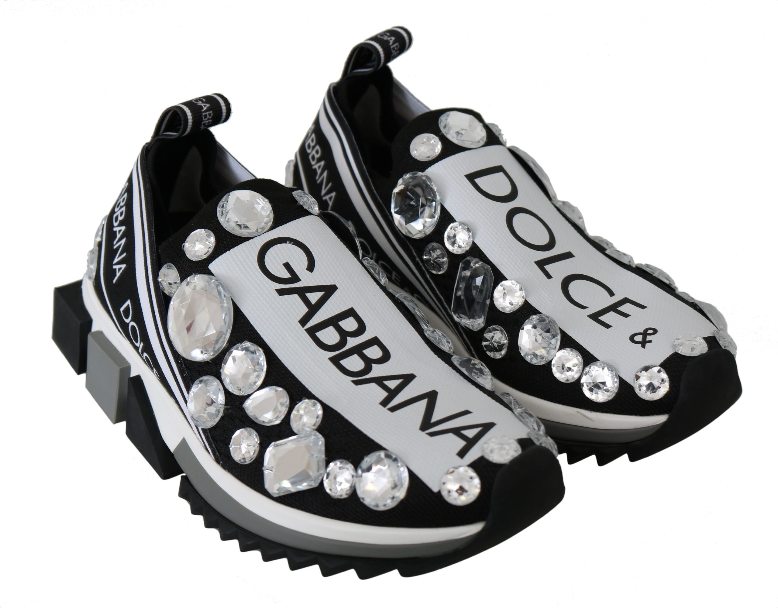 Dolce & Gabbana Chic Monochrome Crystal Studded Sneakers