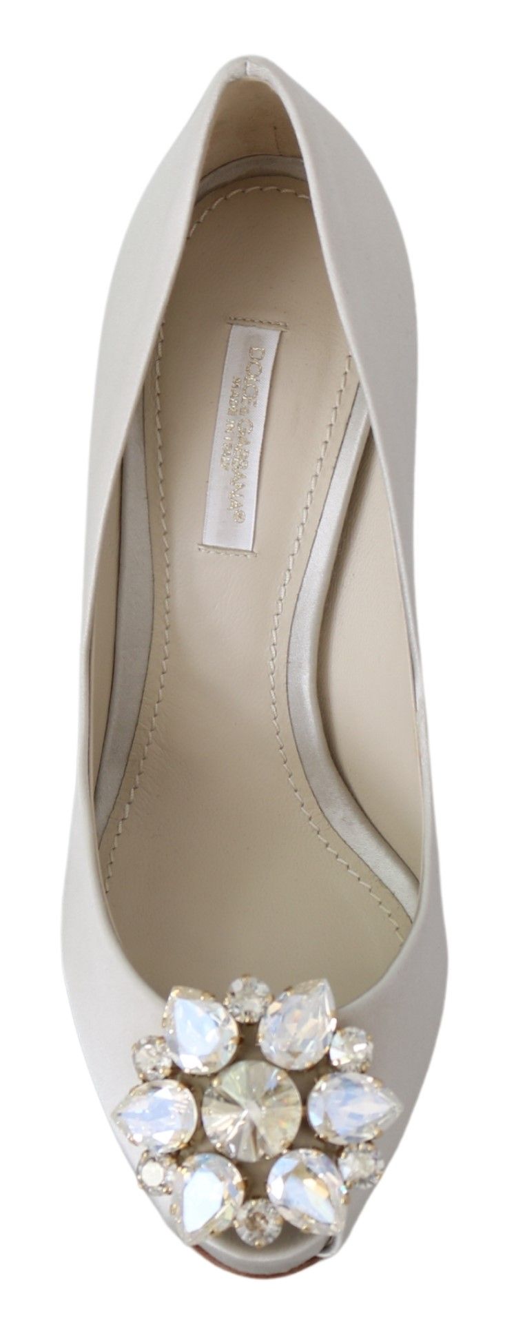 Γόβες Dolce &amp; Gabbana White Crystal Peep Toe Silk Blend Heels