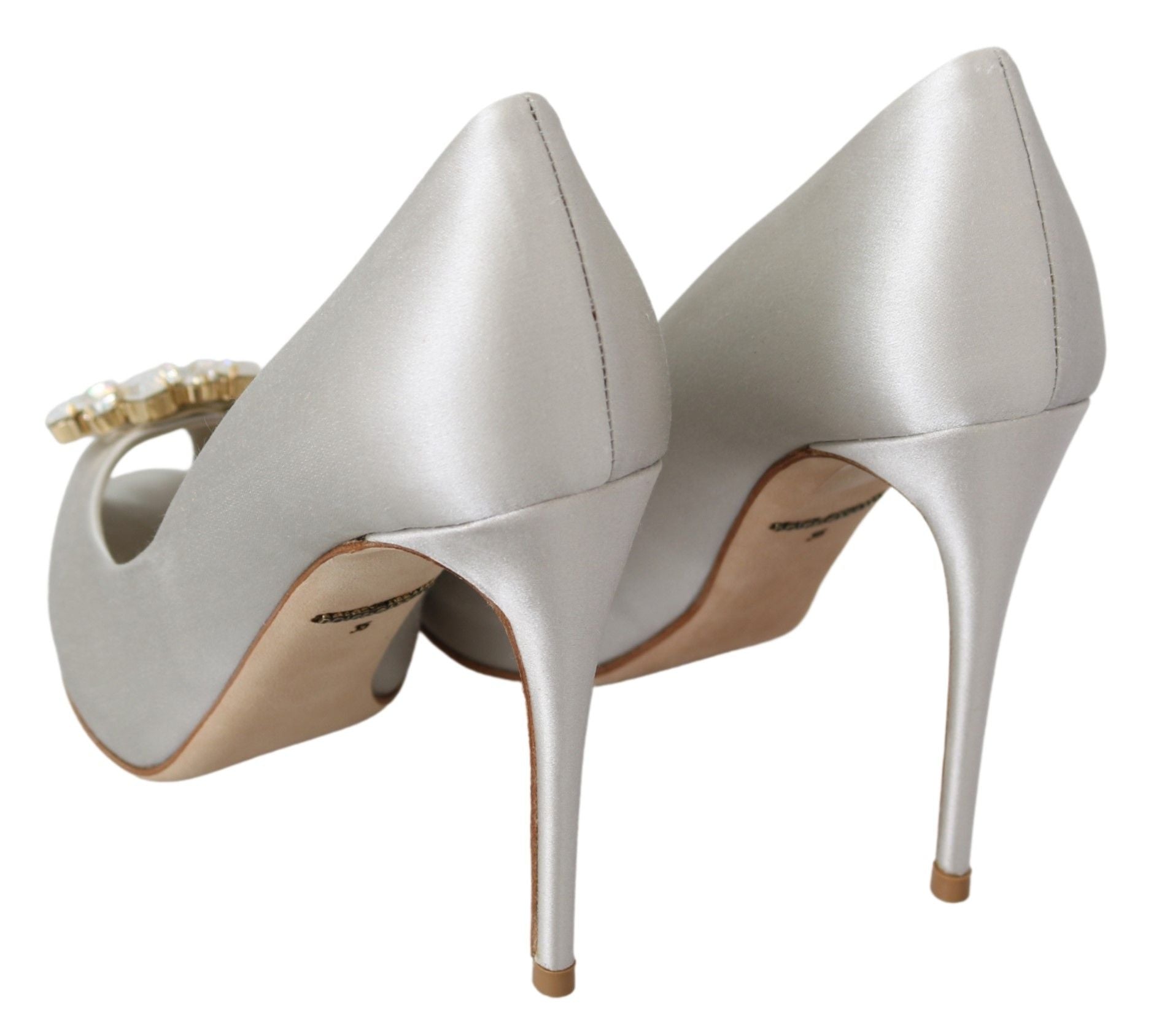 Γόβες Dolce &amp; Gabbana White Crystal Peep Toe Silk Blend Heels