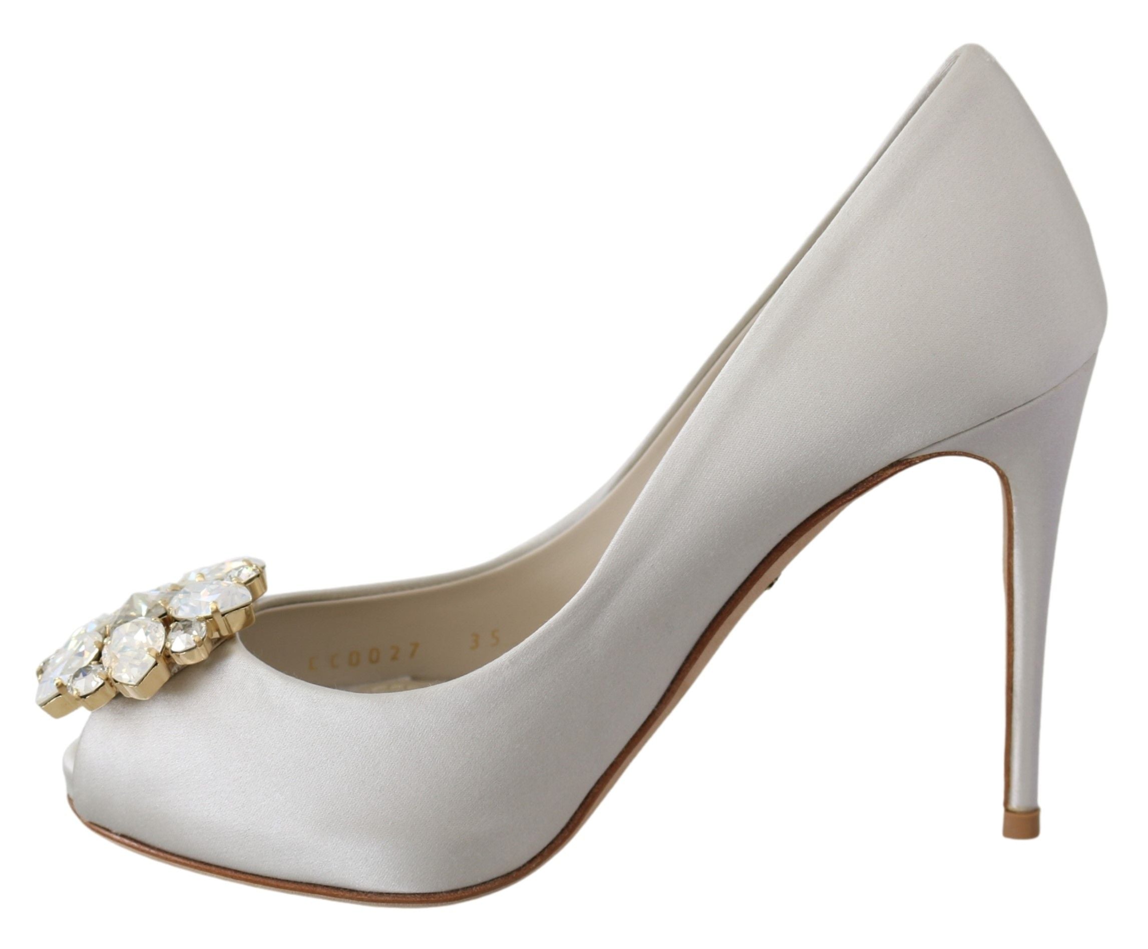 Γόβες Dolce &amp; Gabbana White Crystal Peep Toe Silk Blend Heels