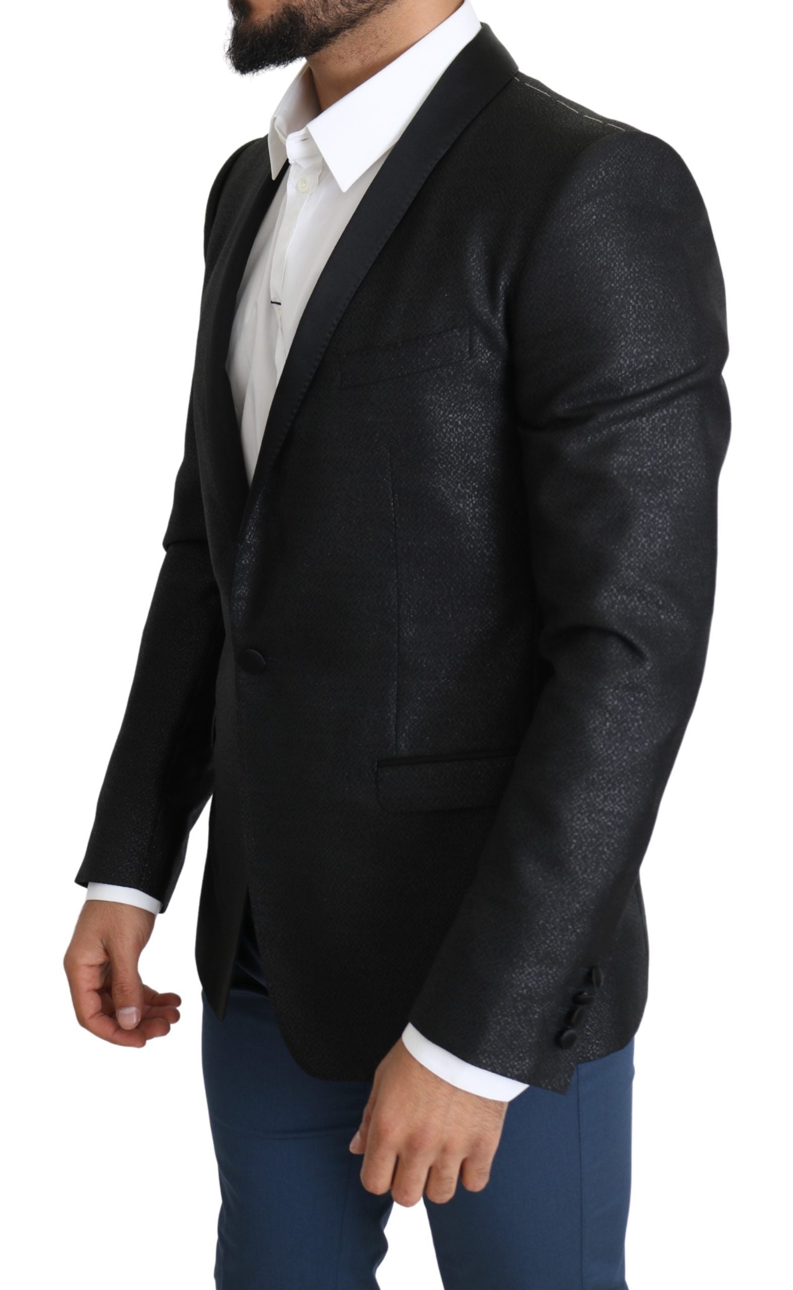 Dolce &amp; Gabbana Elegant Black Jacquard Slim Fit Blazer