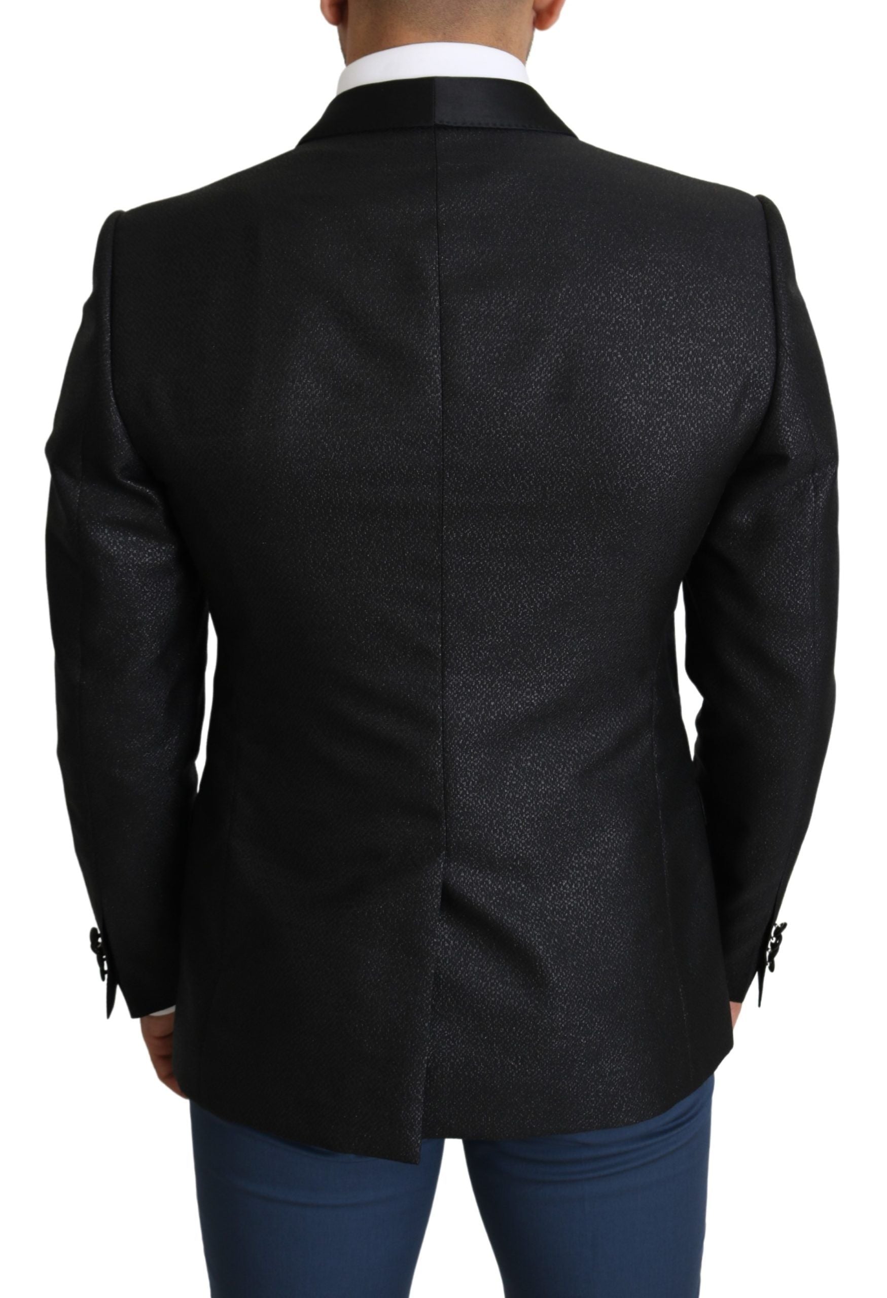 Dolce &amp; Gabbana Elegant Black Jacquard Slim Fit Blazer