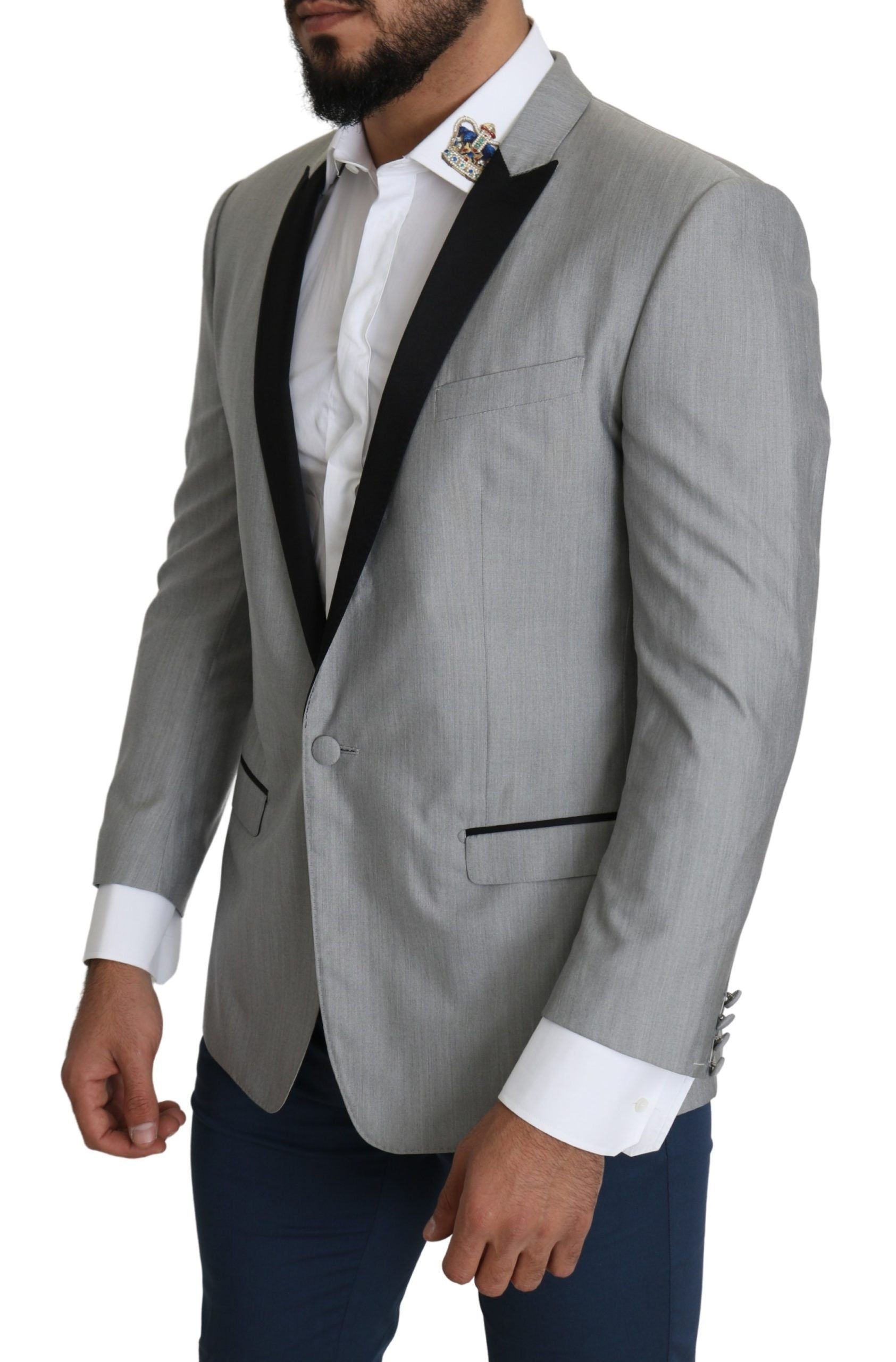 Dolce &amp; Gabbana Elegant Silk Blend Light Grey Blazer