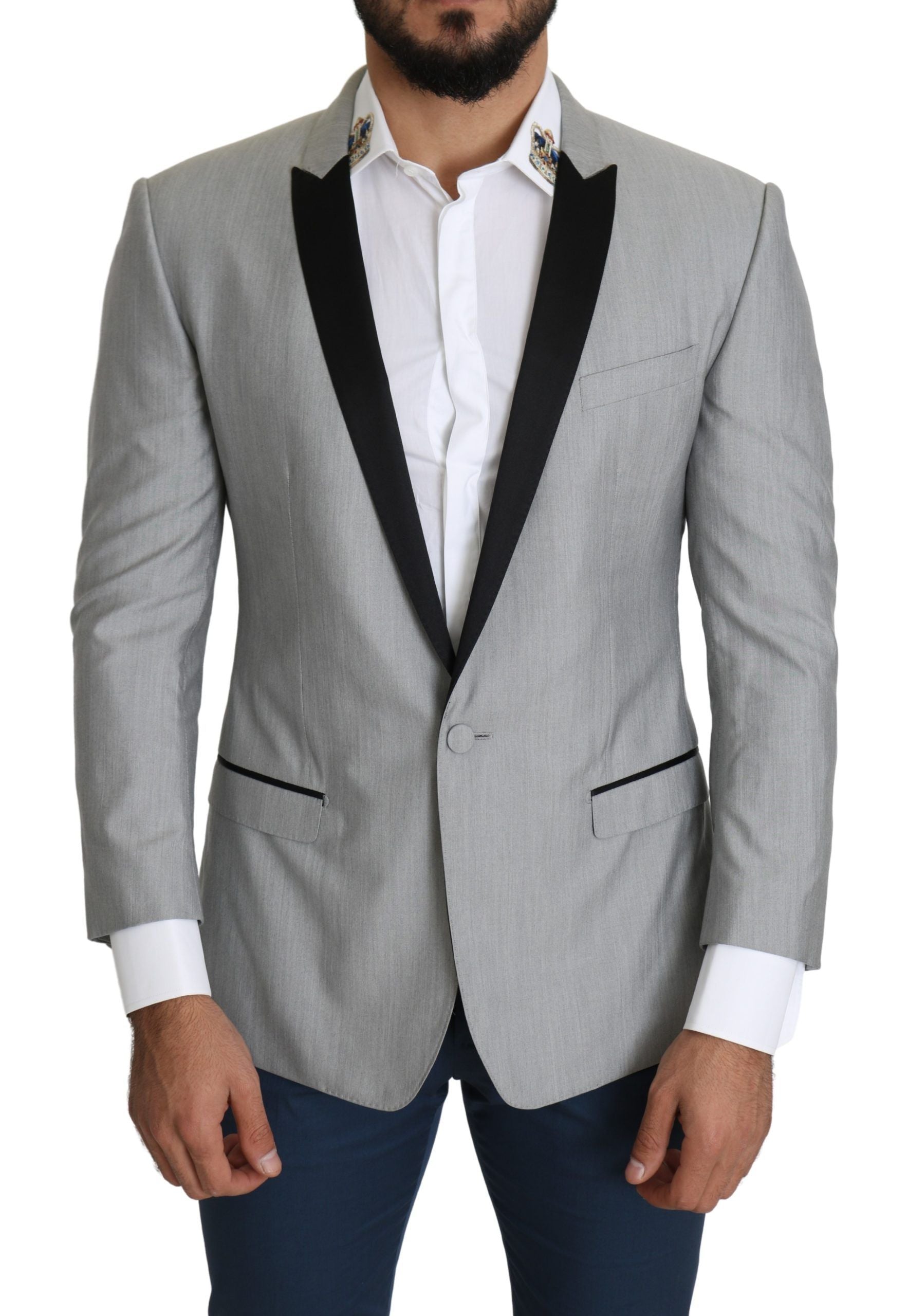 Dolce &amp; Gabbana Elegant Silk Blend Light Grey Blazer