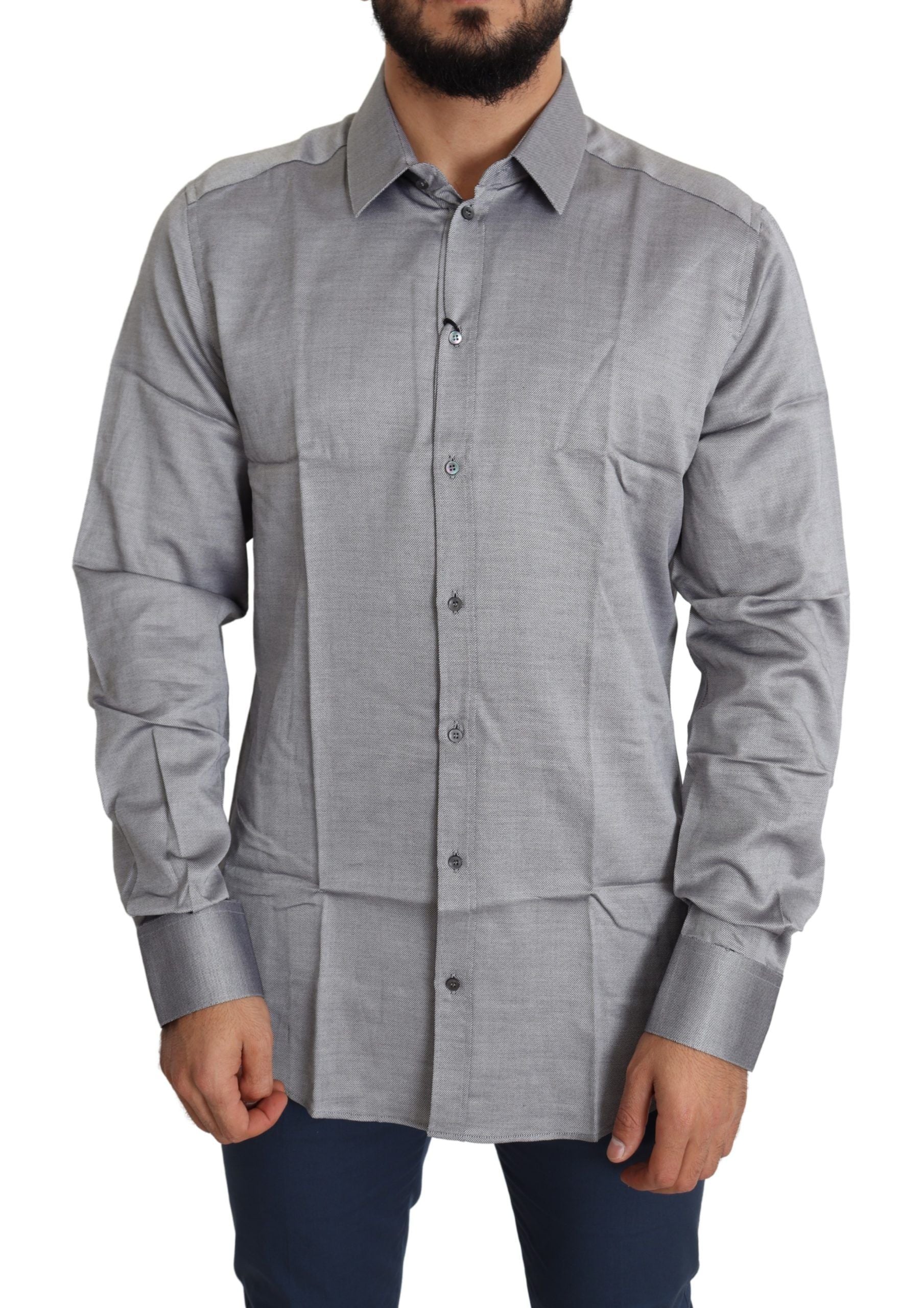 Dolce & Gabbana Elegant Gray Slim Fit Cotton Dress Shirt