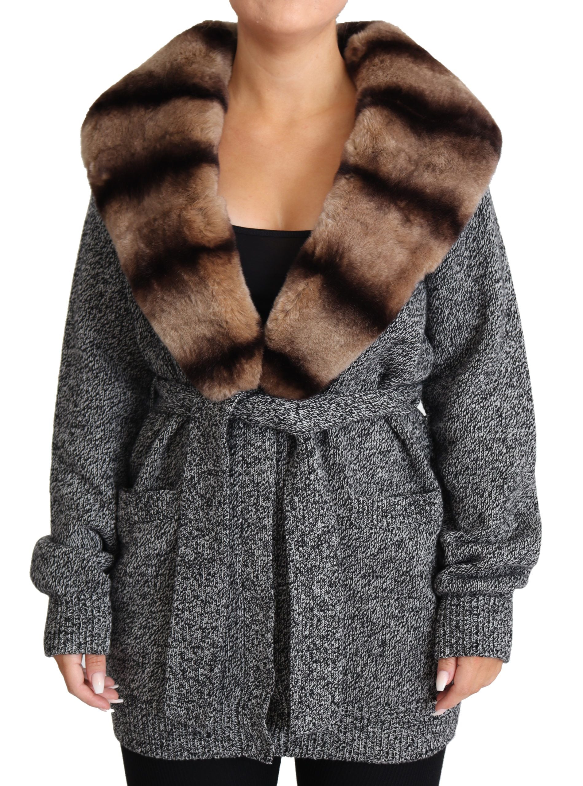 Dolce & Gabbana Elegant Cashmere Cardigan with Rabbit Fur Collar