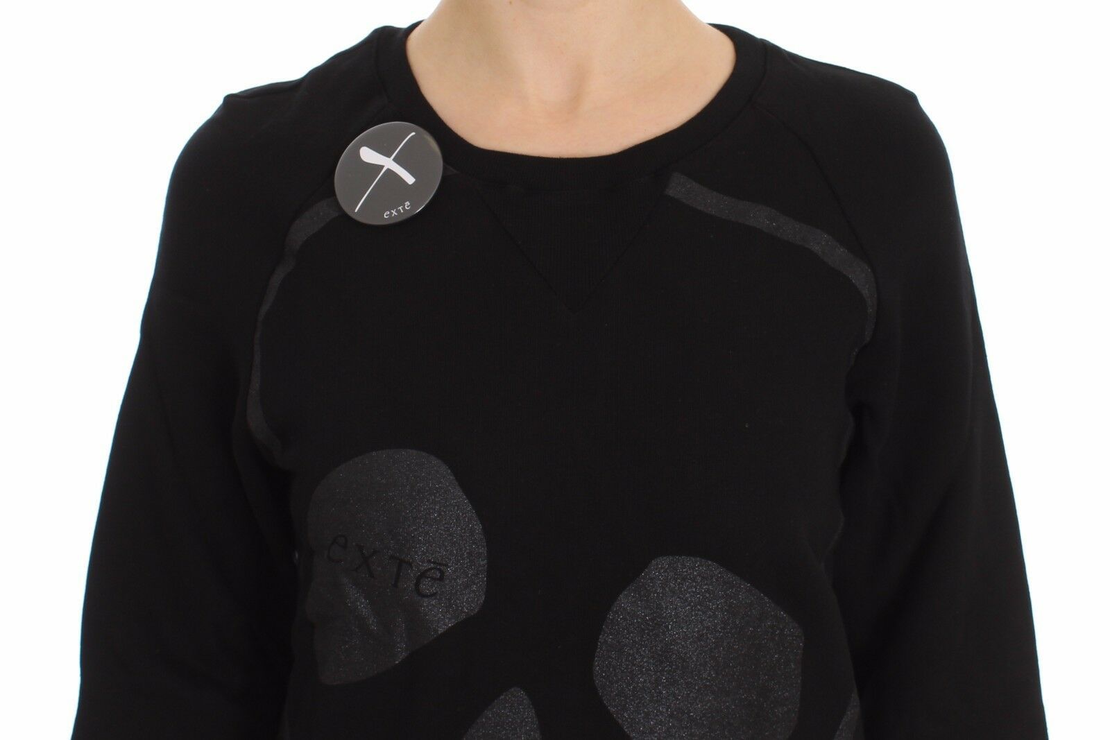 Exte Chic Skull Motif Βαμβακερό πουλόβερ με λαιμόκοψη