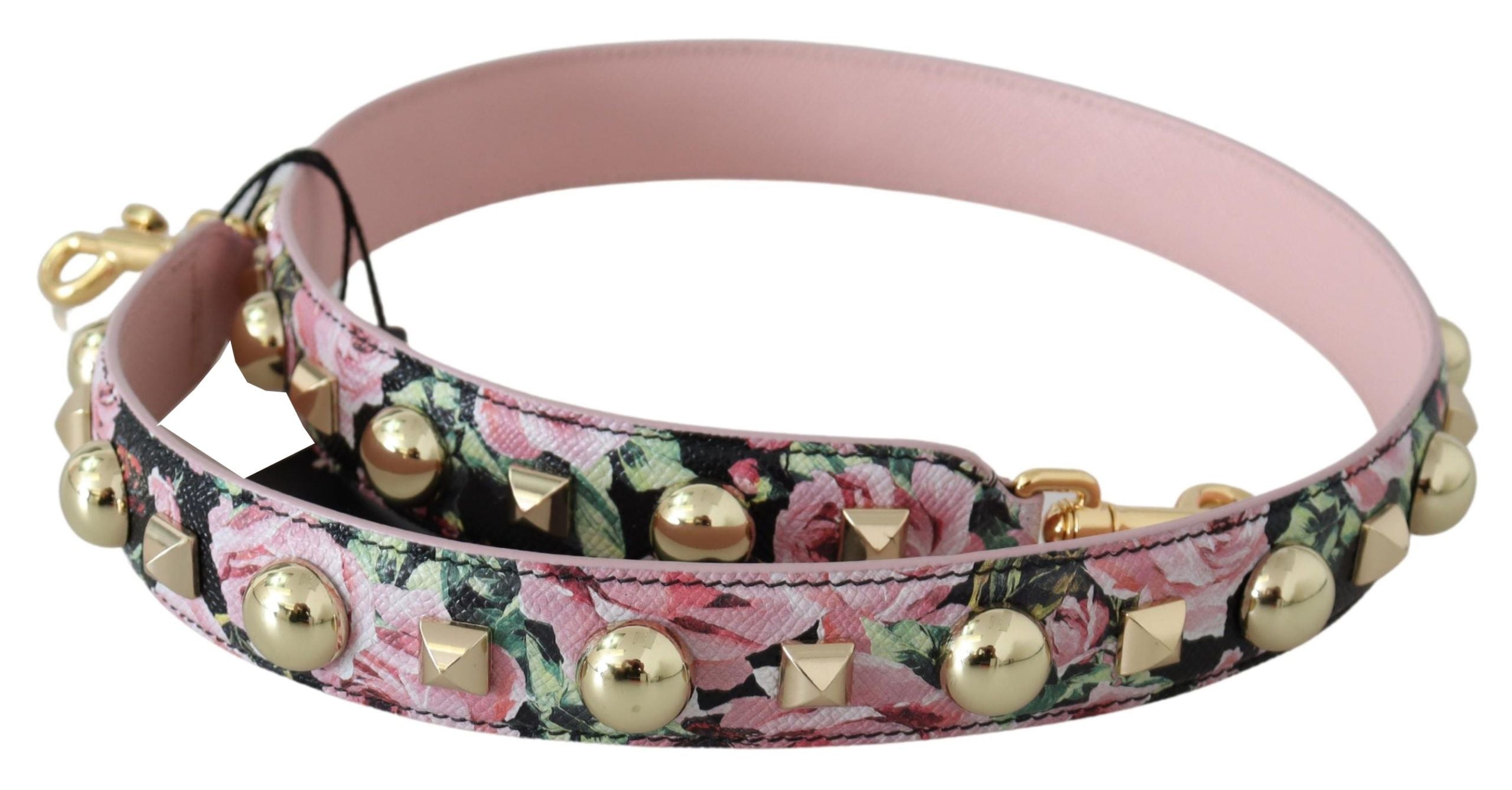 Dolce &amp; Gabbana Floral Gold Stud Δερμάτινο λουράκι σε ροζ χρώμα