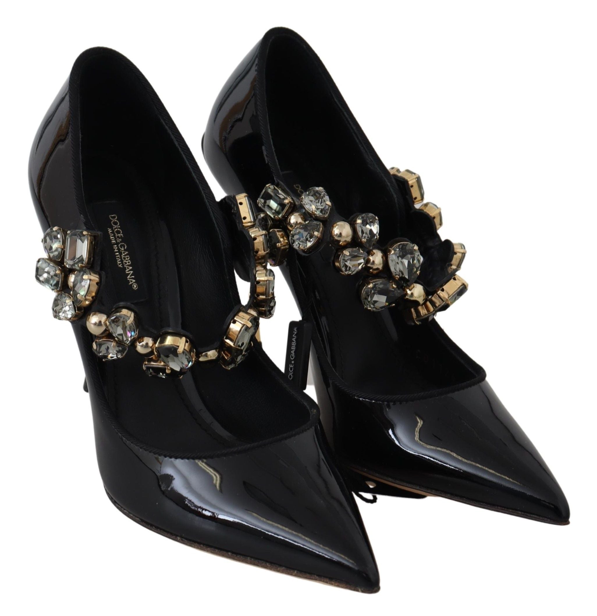 Dolce & Gabbana Elegant Black Leather Crystal Pumps